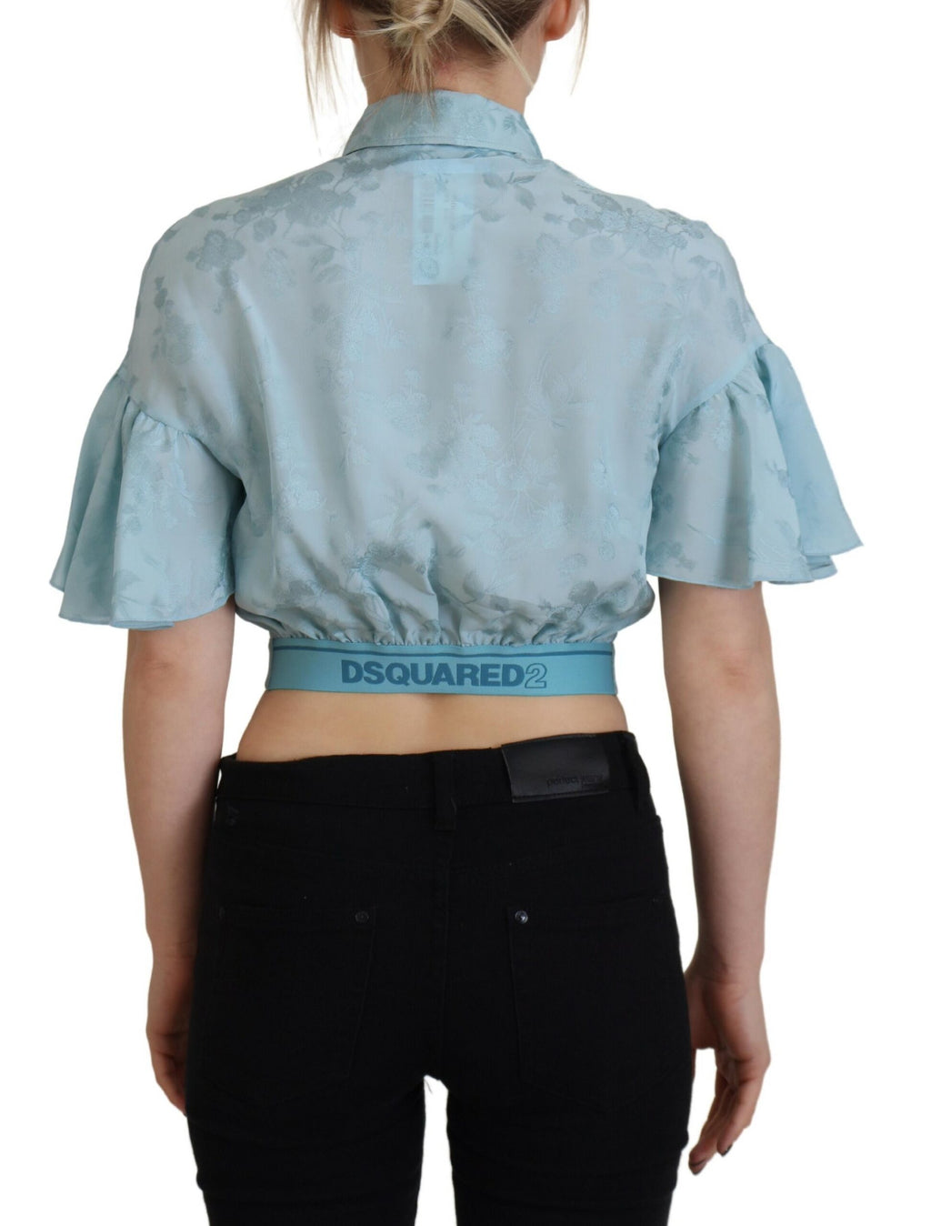 Chemise courte à manches courtes bleue Dsquared² avec col et boutons, style décontracté et tendance.