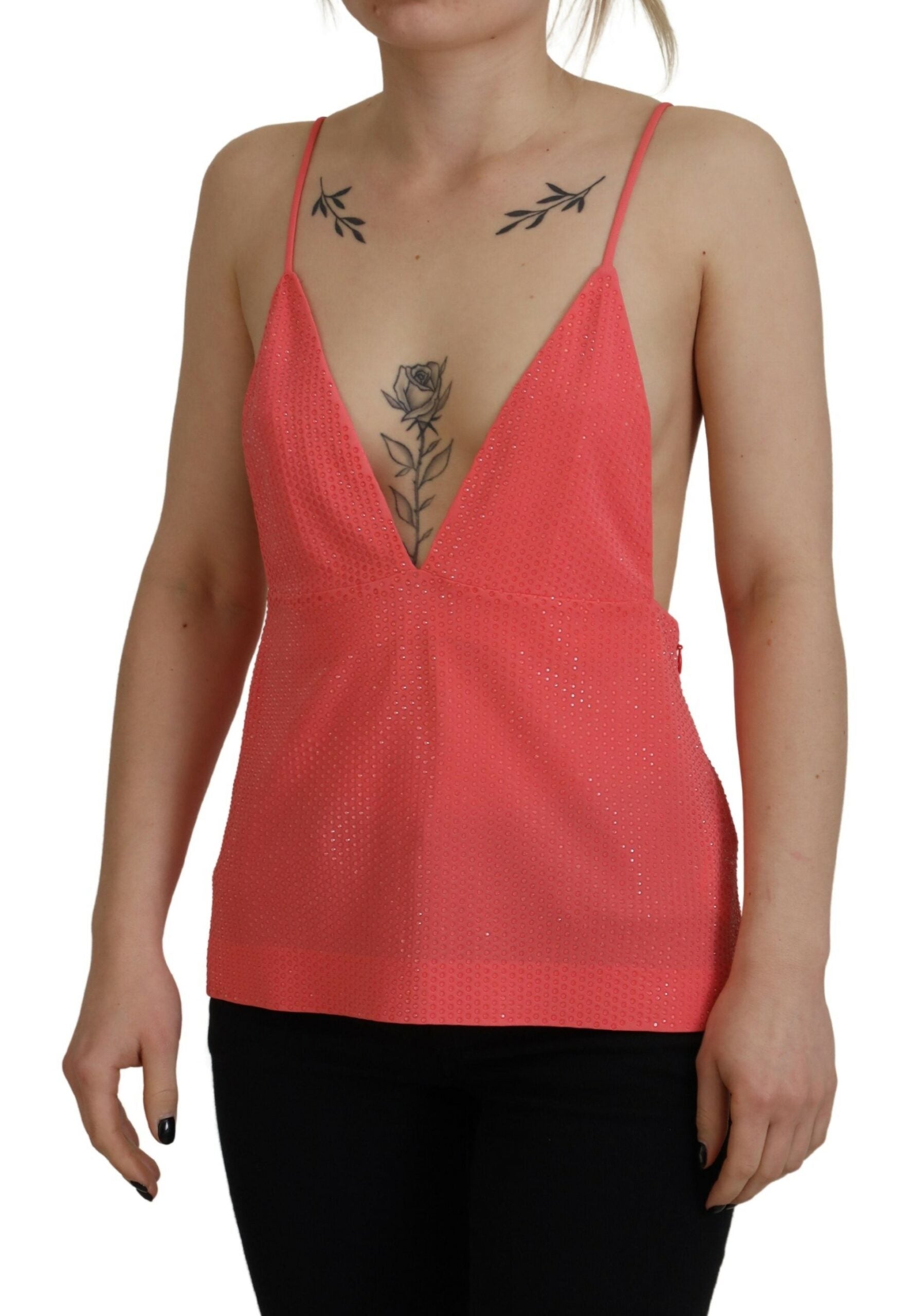 Top sans manches rose Dsquared², débardeur à bretelles fines et encolure en V, tissu léger pour femme.