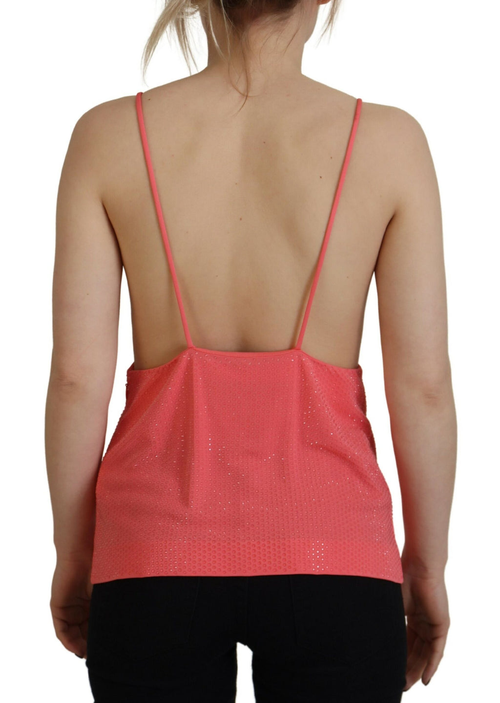 Haut sans manches rose Dsquared², débardeur à bretelles spaghetti et col en V, tissu léger et élégant.