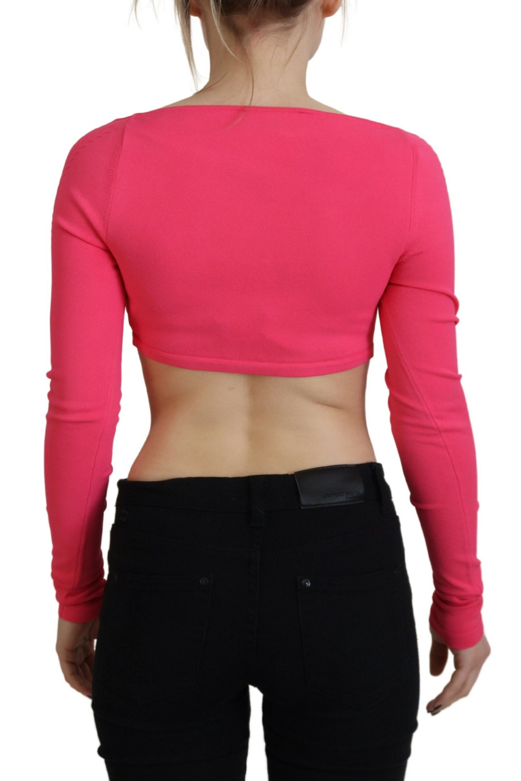 Pull en viscose rose Dsquared² à manches longues, col carré, style élégant et confortable.