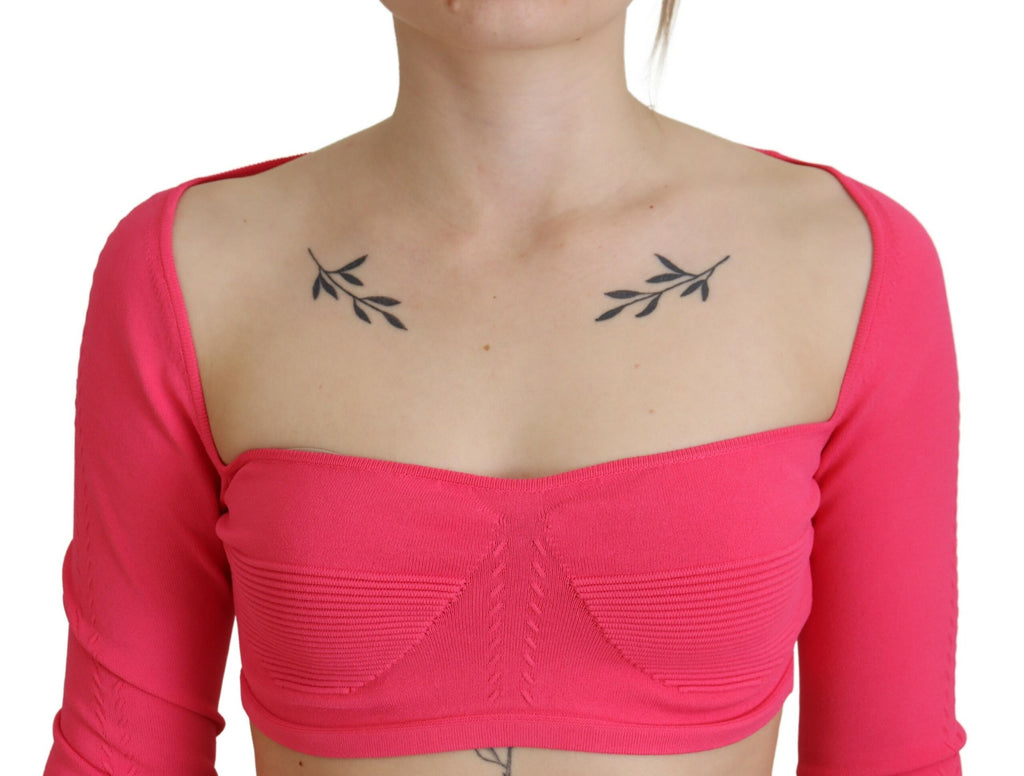 Top en viscose rose de Dsquared² avec col carré et manches longues, style élégant et confortable.