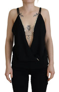 Débardeur sans manches noir Dsquared² avec décolleté en V profond et embellissements, style élégant et moderne.