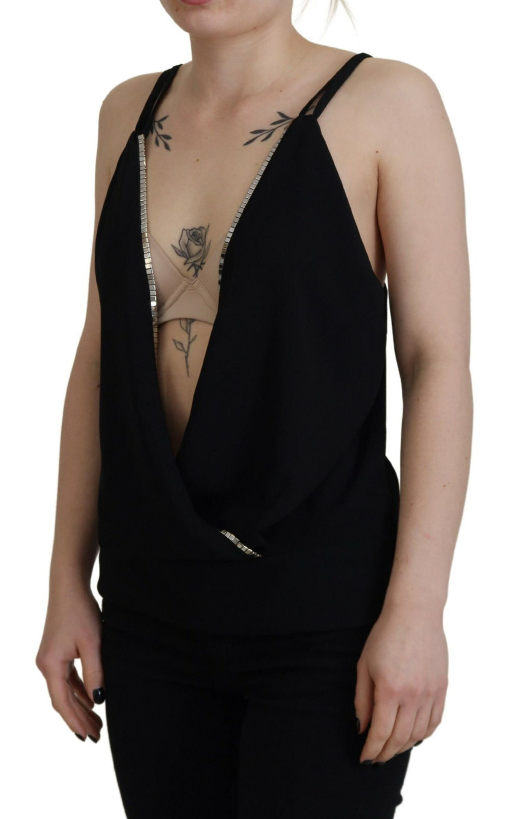 Débardeur sans manches noir Dsquared² avec embellissements et décolleté en V profond, visible en détail sur l'image 4535717.
