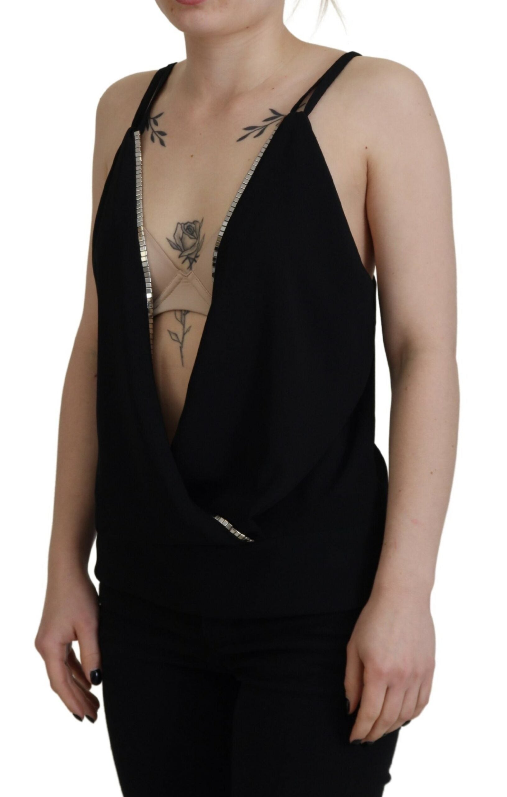 Débardeur sans manches noir Dsquared² avec embellissements et décolleté en V profond, visible en détail sur l'image 4535717.