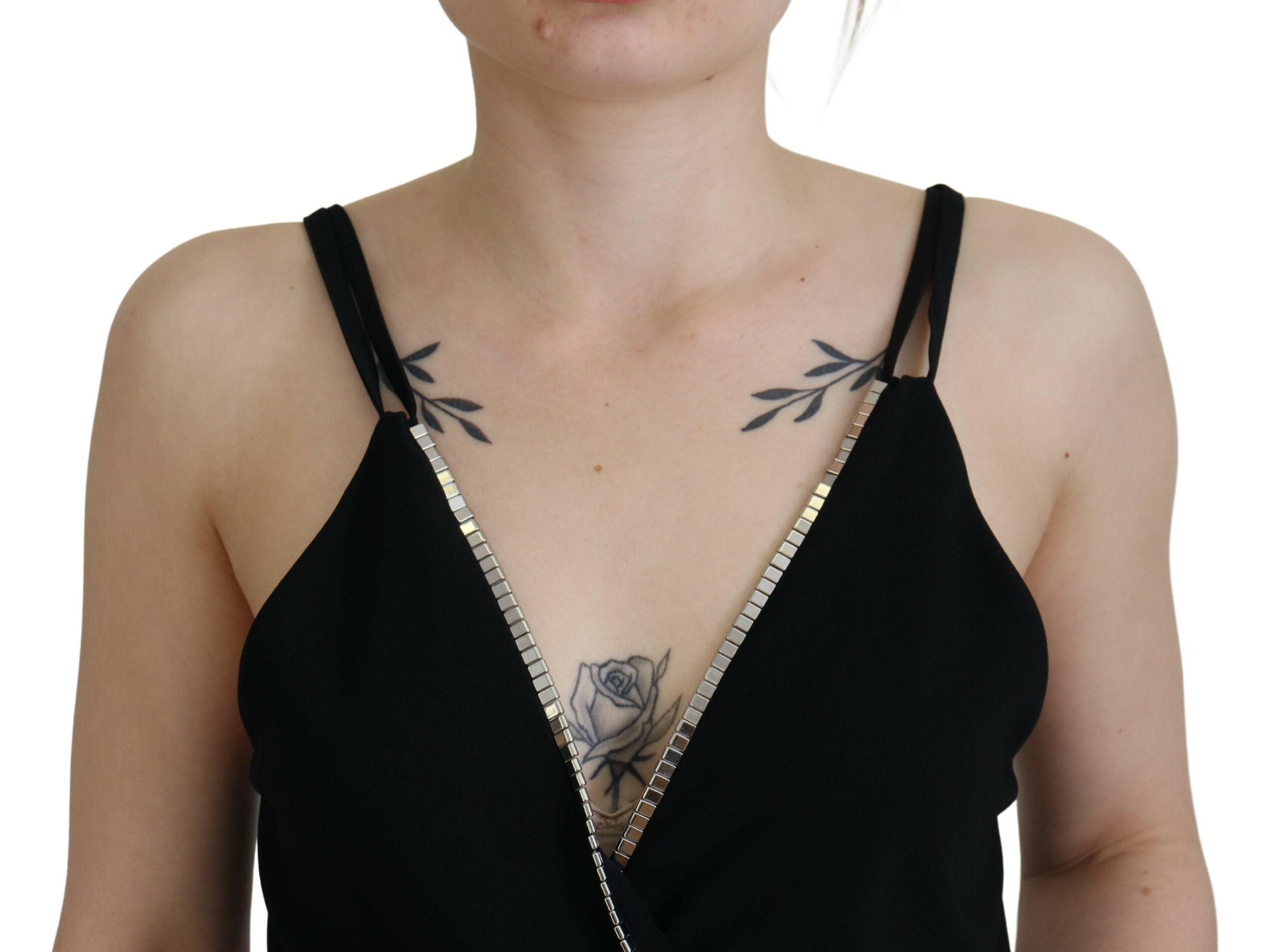 Débardeur sans manches noir Dsquared² avec décolleté en V profond et détails ornés visibles sur l'image.