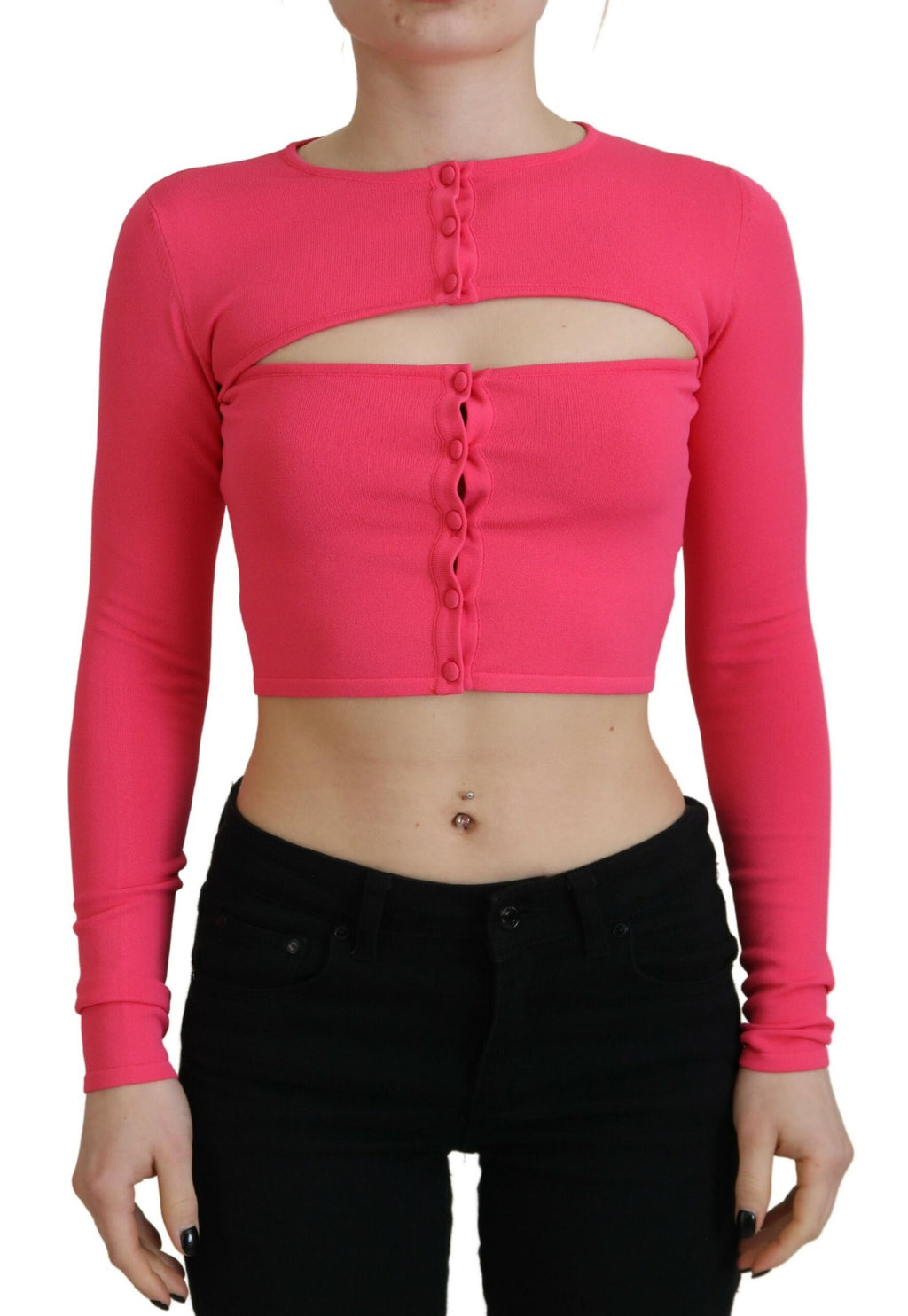 Top en viscose rose Dsquared² à manches longues et décolleté ouvert, style décontracté et féminin.