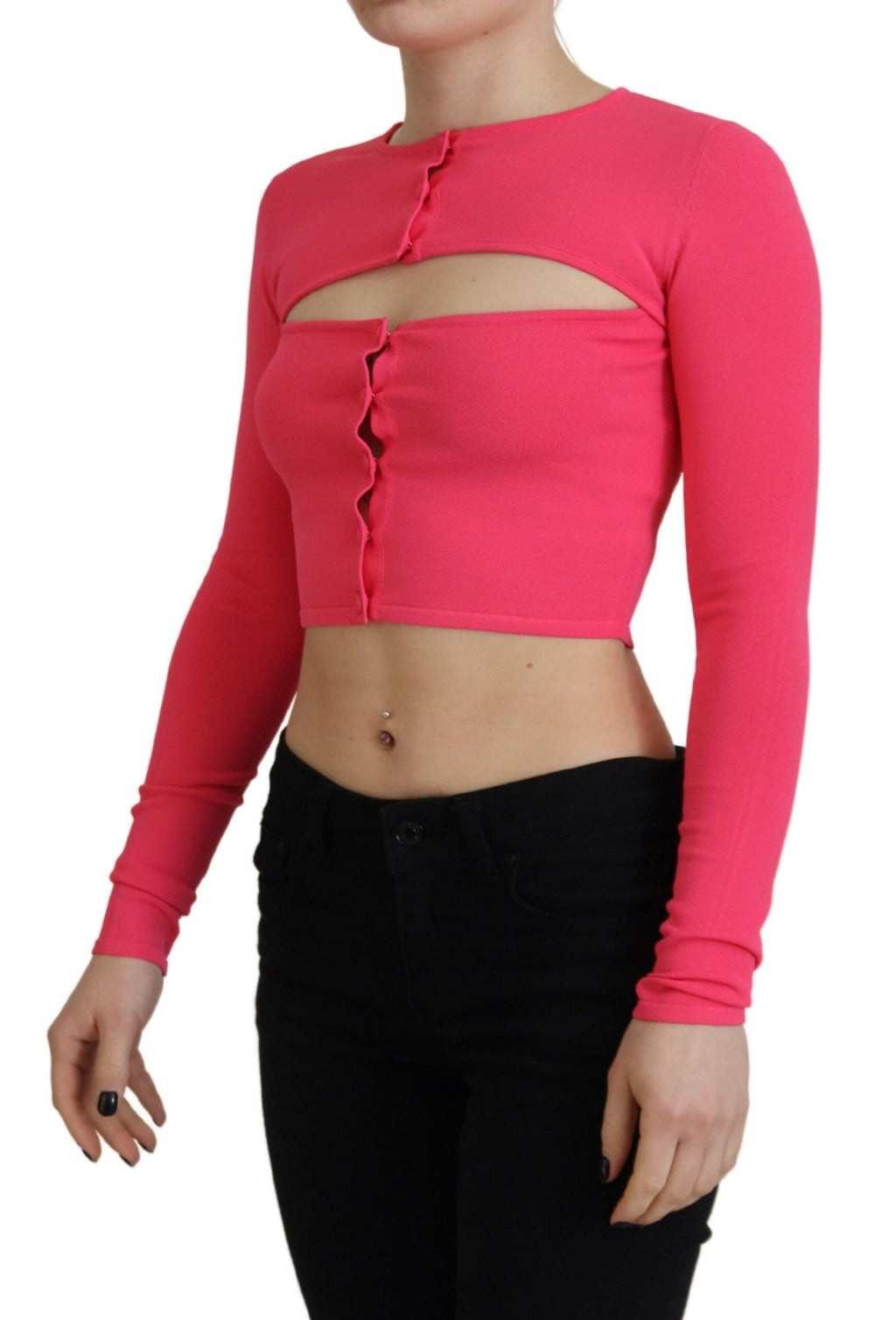 Pull en viscose rose Dsquared² à manches longues avec décolleté ouvert, style décontracté et tendance.
