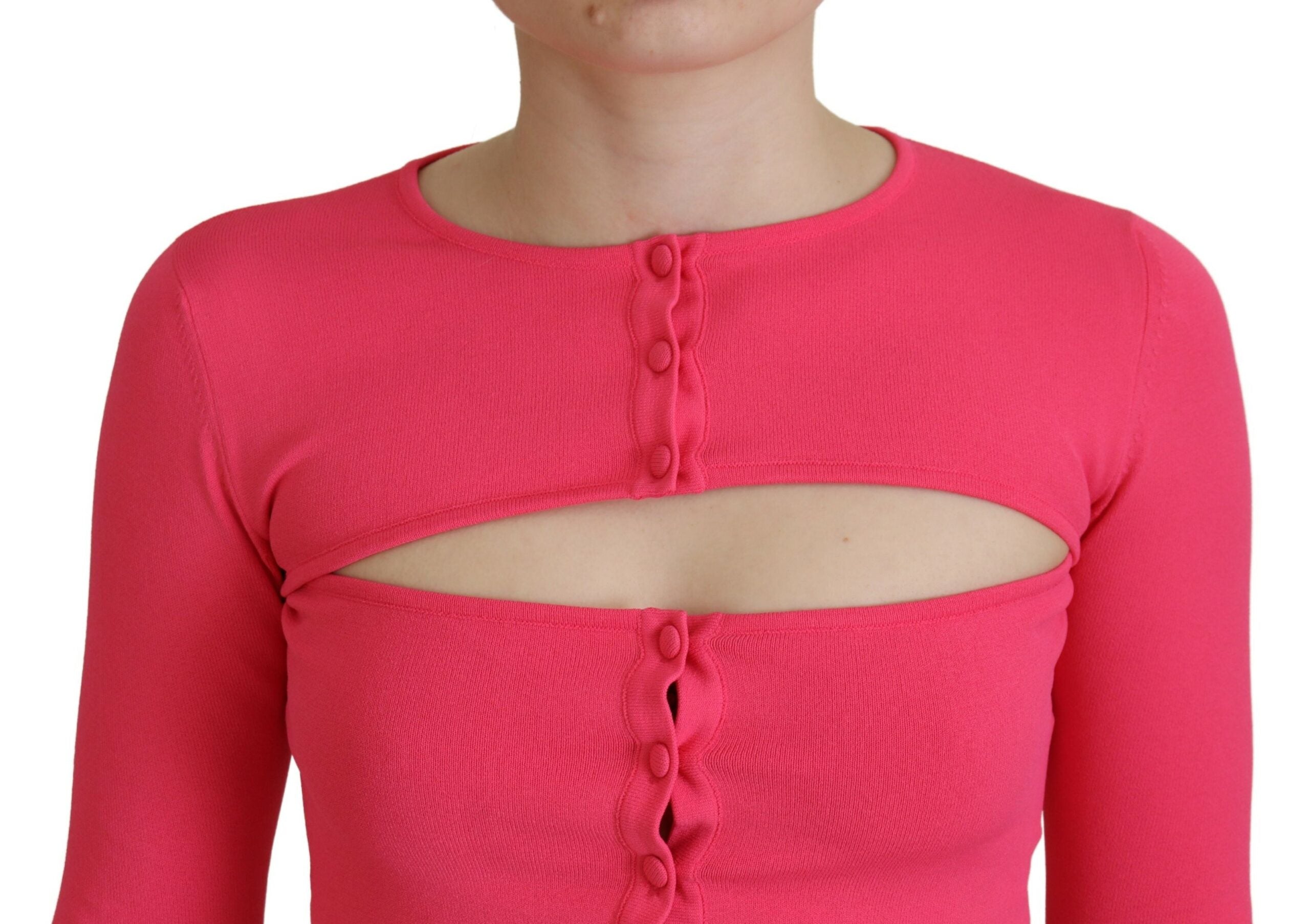 Pull en viscose rose Dsquared² à manches longues et décolleté ouvert, style élégant et confortable.