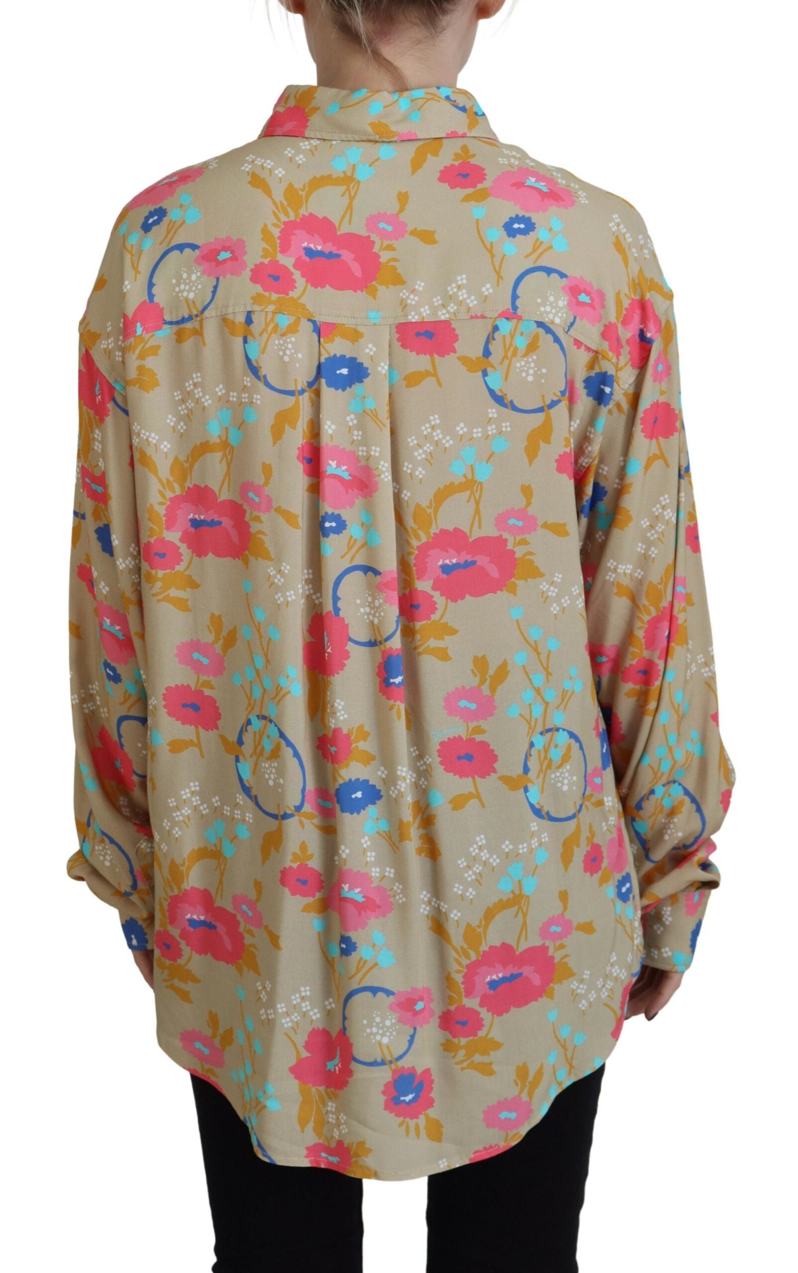 Chemise longue beige à fleurs avec col et boutons de la marque Dsquared², manches longues et style élégant.