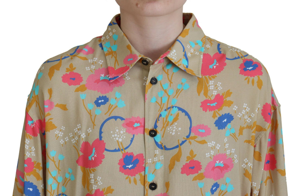 Chemise longue à manches longues beige à motifs floraux et col boutonné de la marque Dsquared².