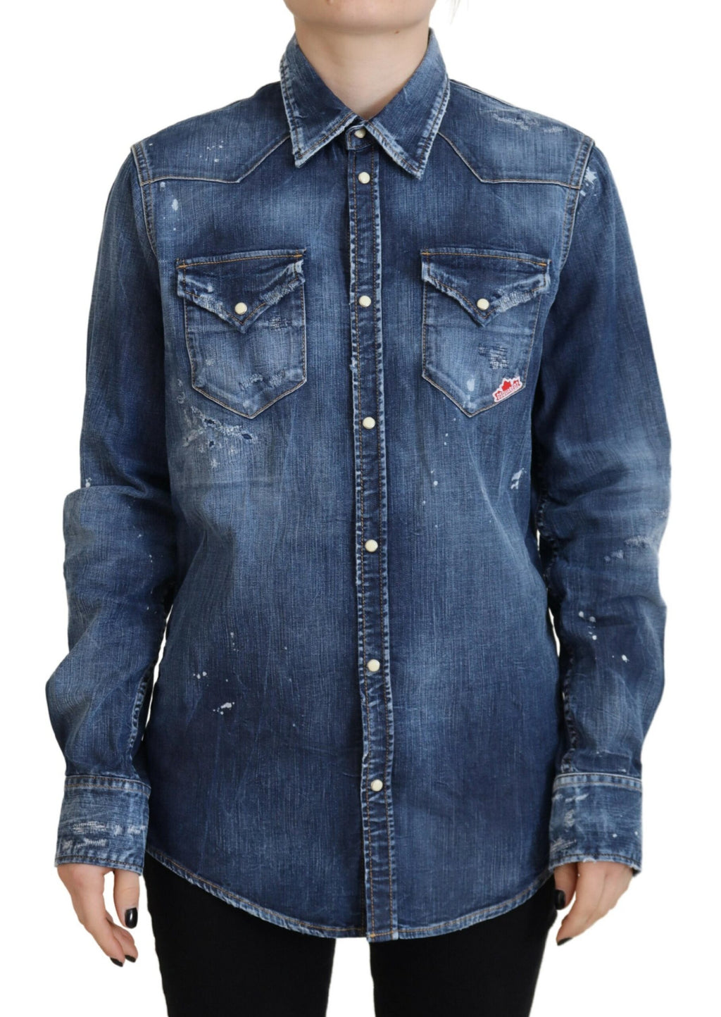 Chemise en jean bleue délavée à boutons et col, de la marque Dsquared², en coton.