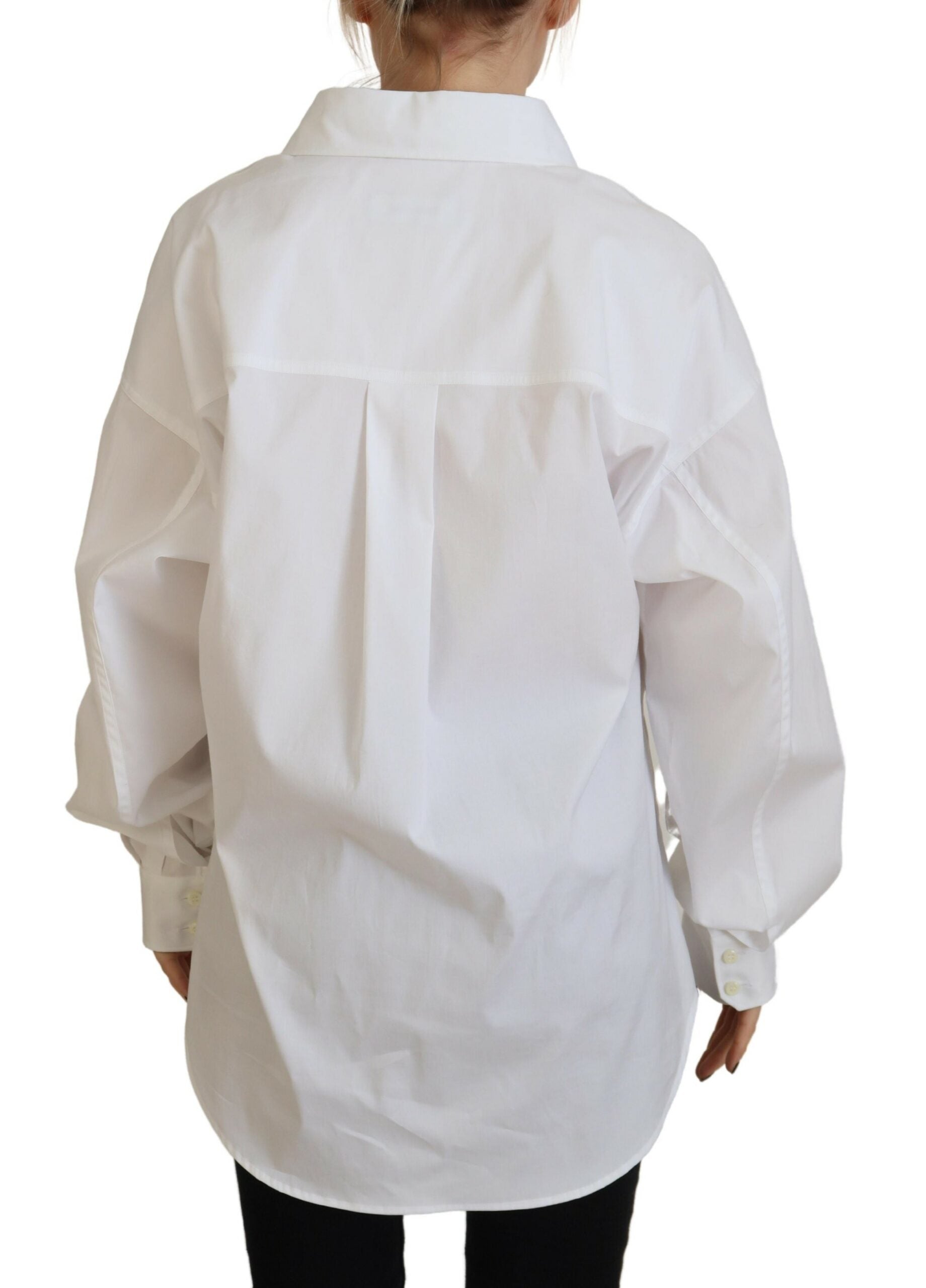 Chemise blanche en coton à manches longues de Dsquared² avec col boutonné et style élégant, vue de face.