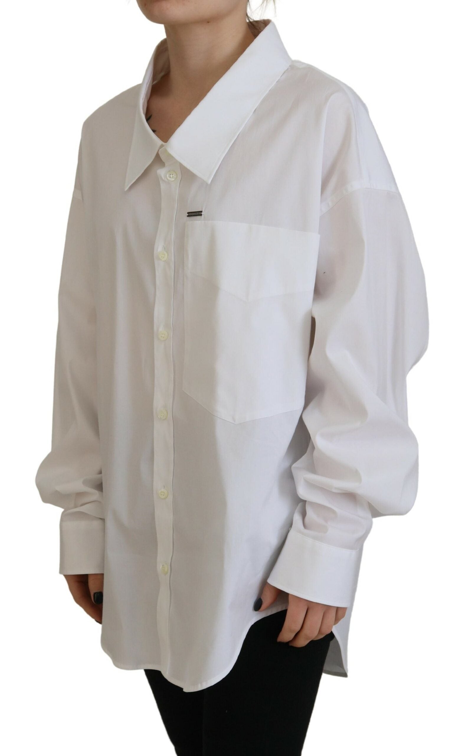 Chemise blanche en coton à col, boutonnière, de la marque Dsquared², vêtement élégant pour homme ou femme.