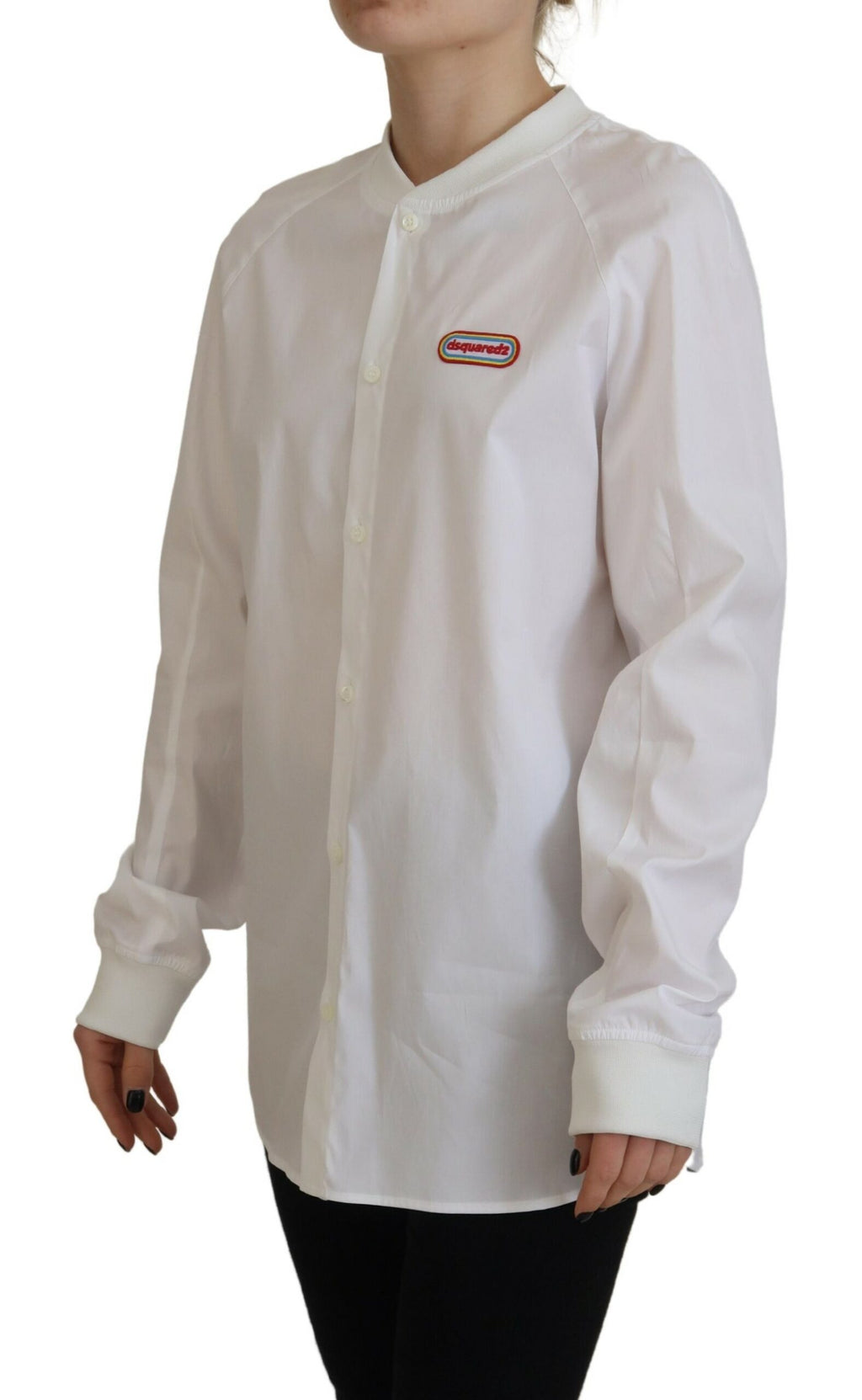 Haut en coton blanc à manches longues et col rond de Dsquared², élégant et décontracté, pour un style moderne et confortable.