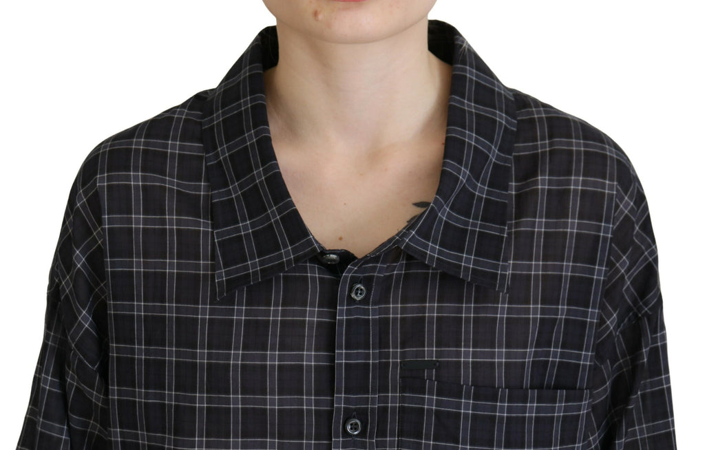 Chemise à manches longues à carreaux noirs avec col et boutons, de la marque Dsquared².