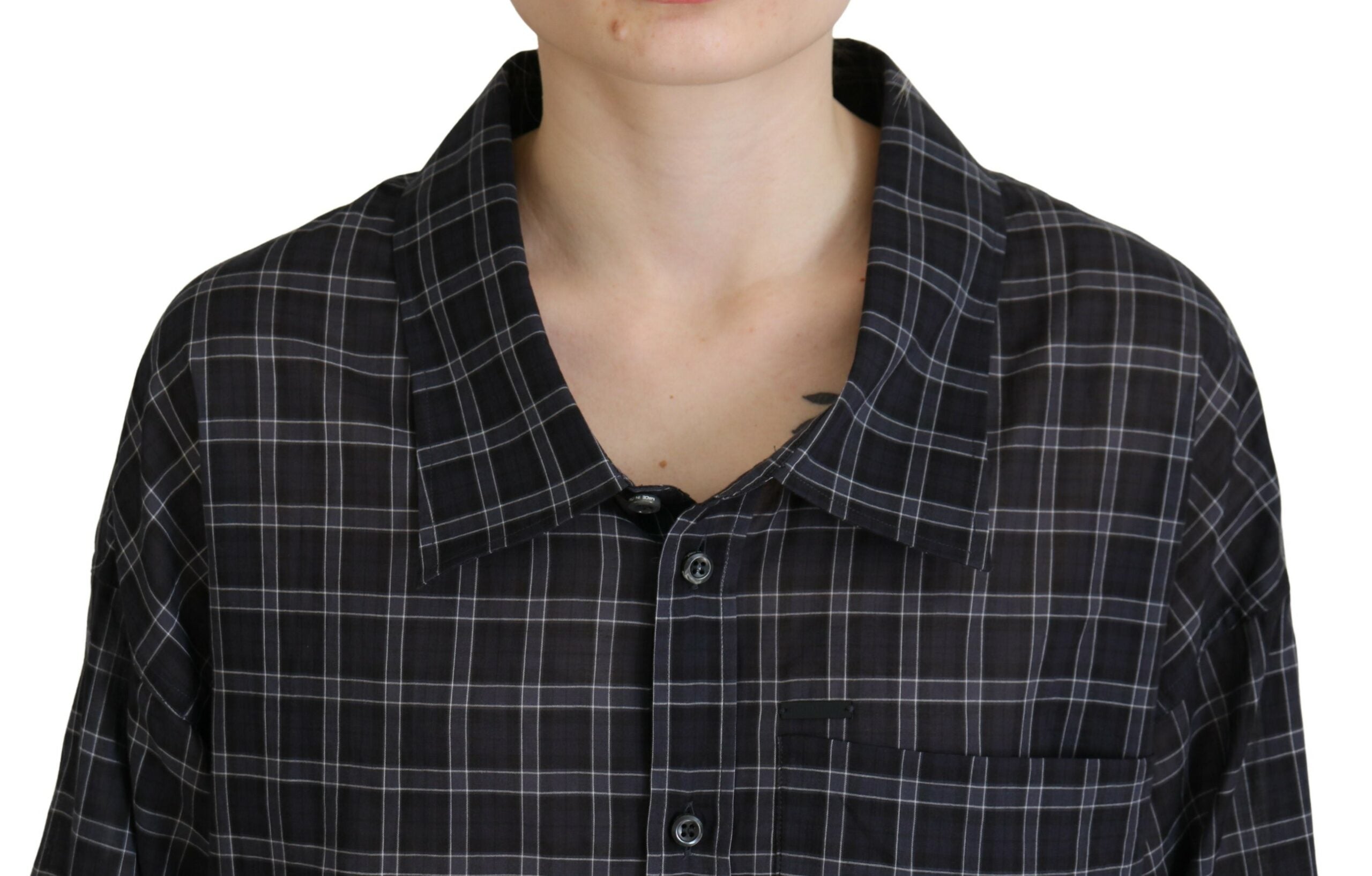 Chemise à manches longues à carreaux noirs avec col et boutons, de la marque Dsquared².