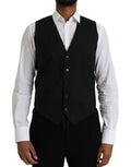 Gilet formel en laine noire Dolce & Gabbana pour homme, coupe élégante et détails sophistiqués.
