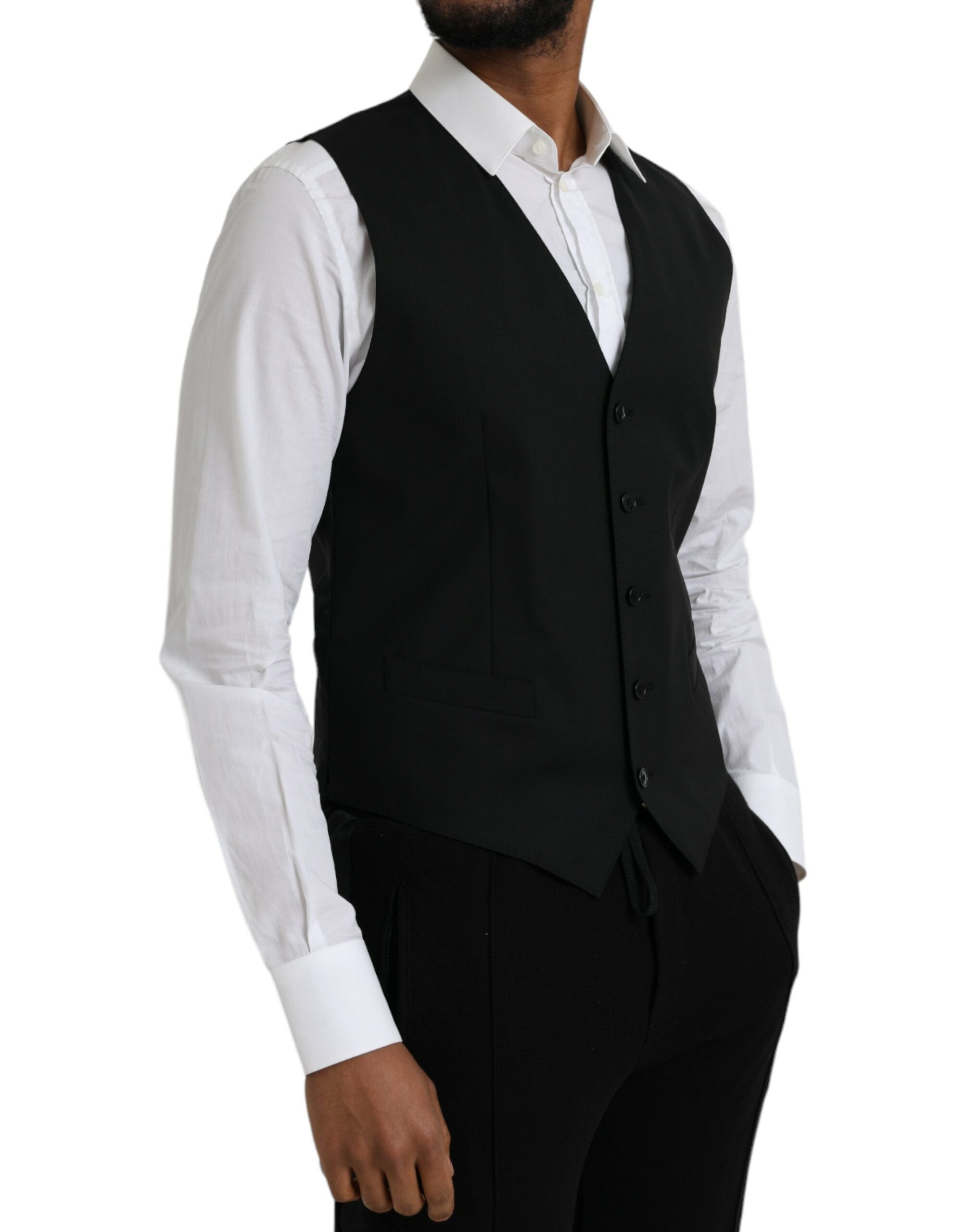 Gilet de costume en laine noire Dolce & Gabbana pour femme, élégant et ajusté, avec détails sophistiqués.