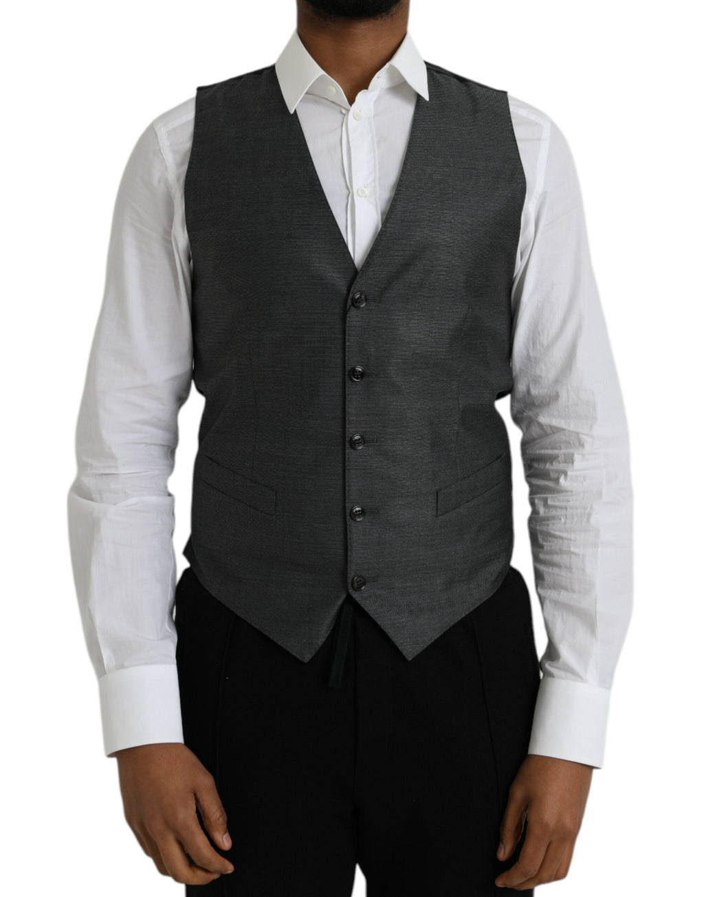 Gilet formel en laine grise de Dolce & Gabbana, veste sans manches élégante pour homme ou femme.
