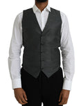 Gilet formel en laine grise de Dolce & Gabbana, veste sans manches élégante pour homme ou femme.