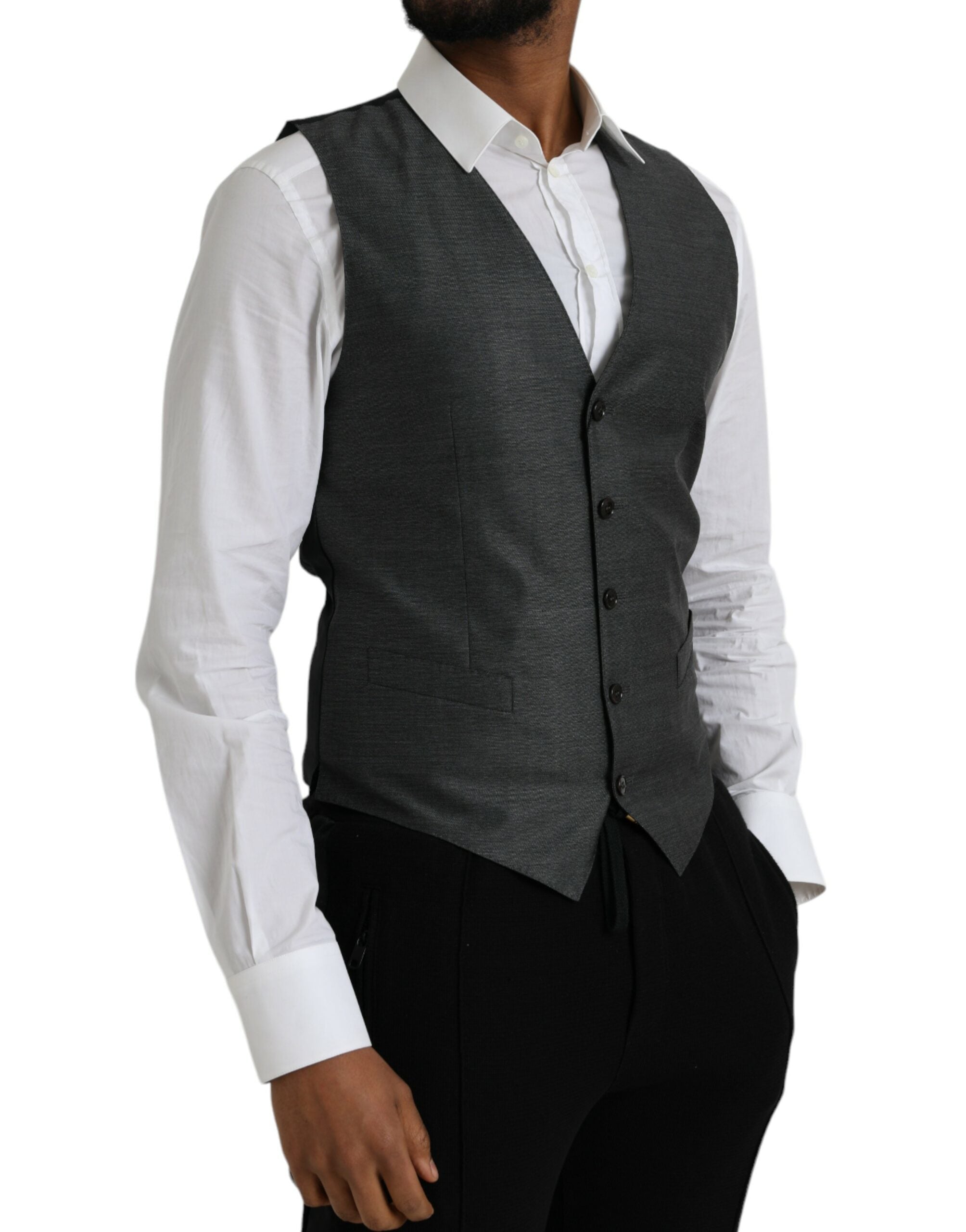 Gilet de costume en laine grise de Dolce & Gabbana pour homme, coupe élégante et finition soignée.