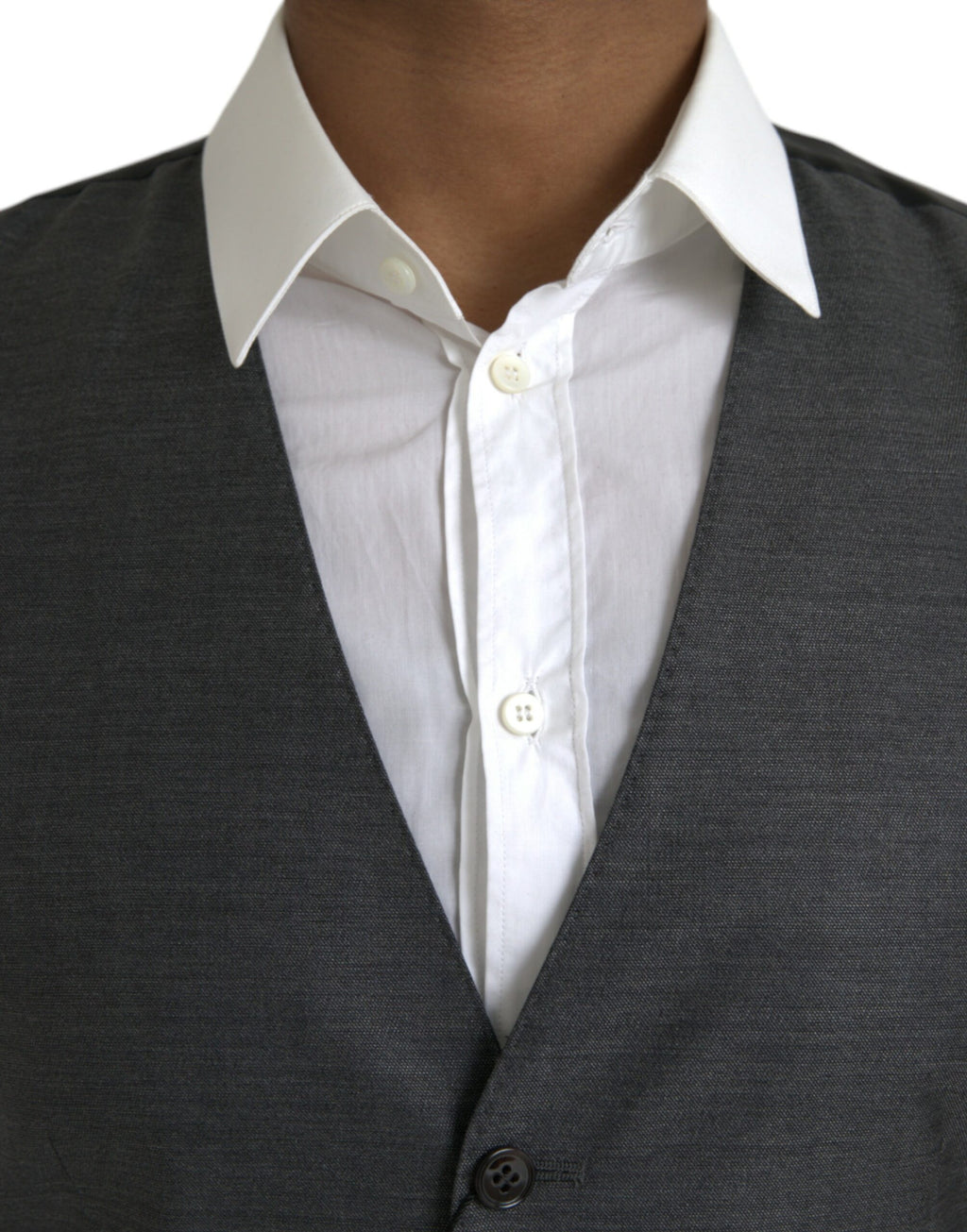 Gilet formel en laine grise de Dolce & Gabbana, veste ajustée élégante pour homme ou femme.