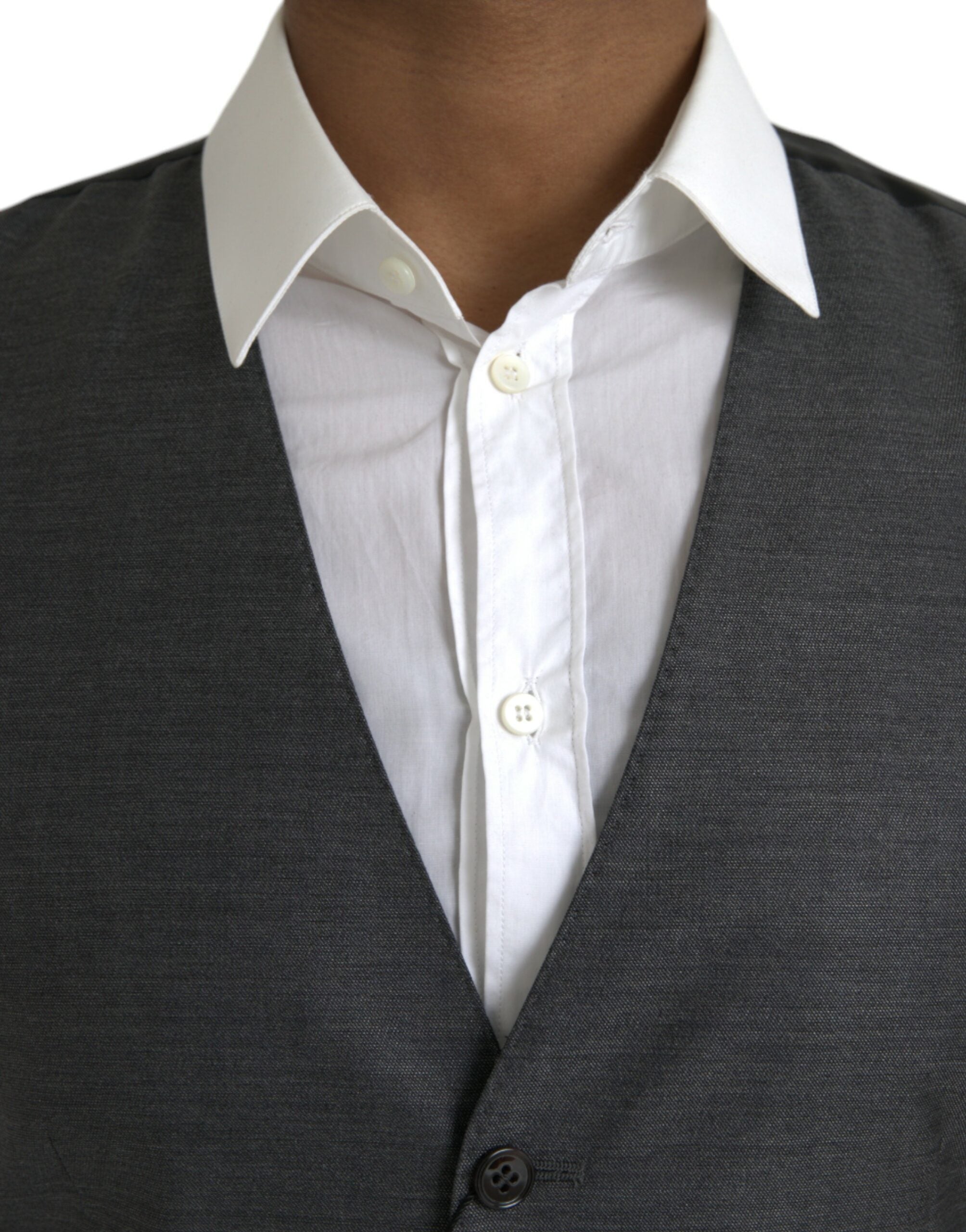 Gilet formel en laine grise de Dolce & Gabbana, veste ajustée élégante pour homme ou femme.