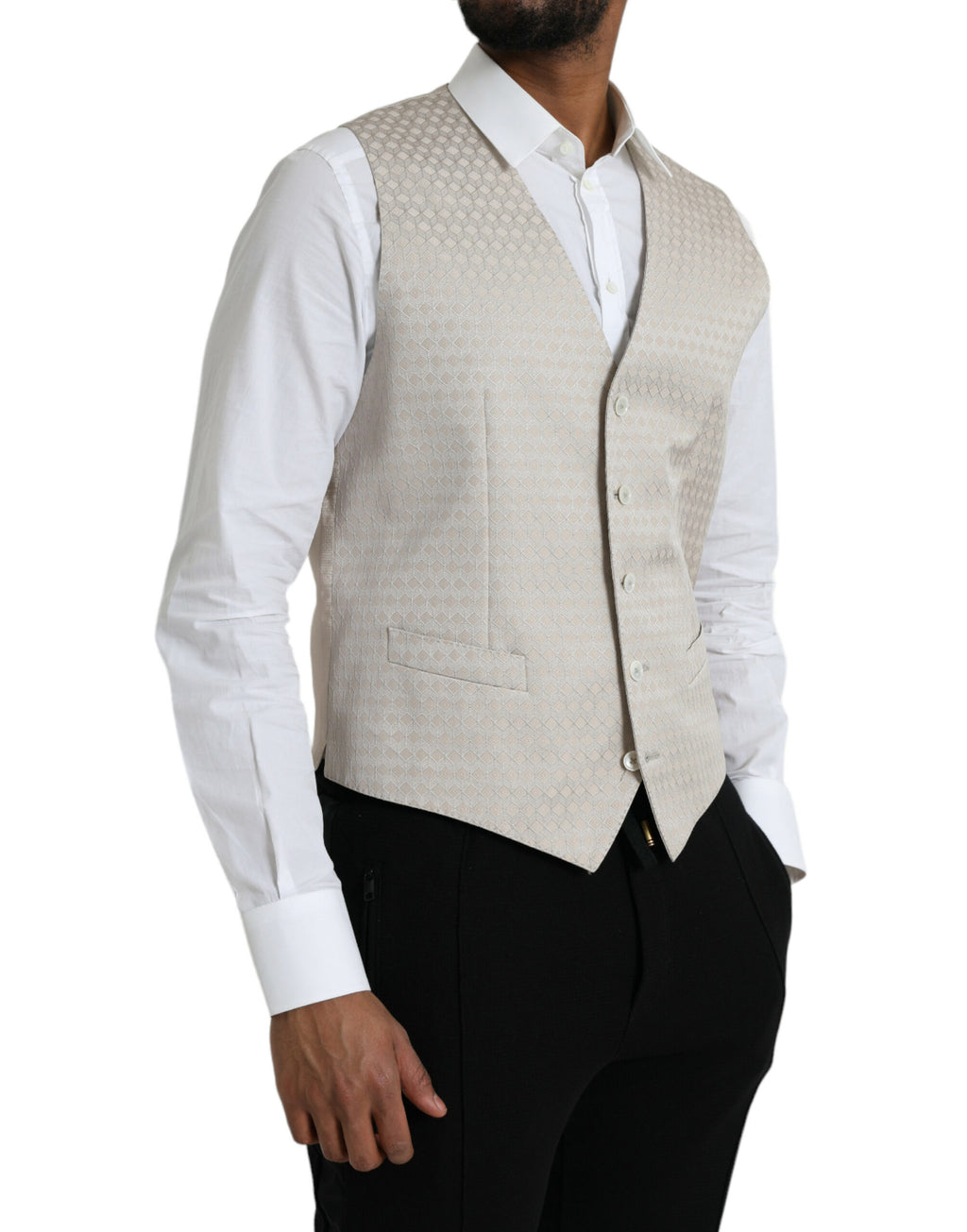 Gilet de costume blanc en coton Dolce & Gabbana, robe courte élégante pour occasion formelle, vue de face.