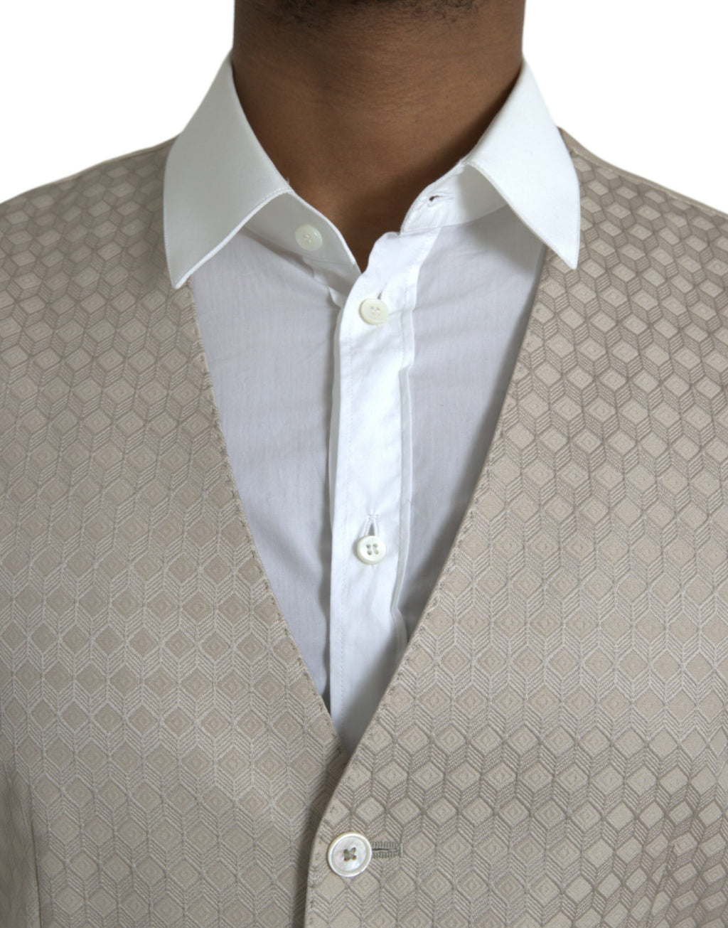 Gilet habillé en coton blanc Dolce & Gabbana, robe sans manches formelle, détail élégant et finition soignée.