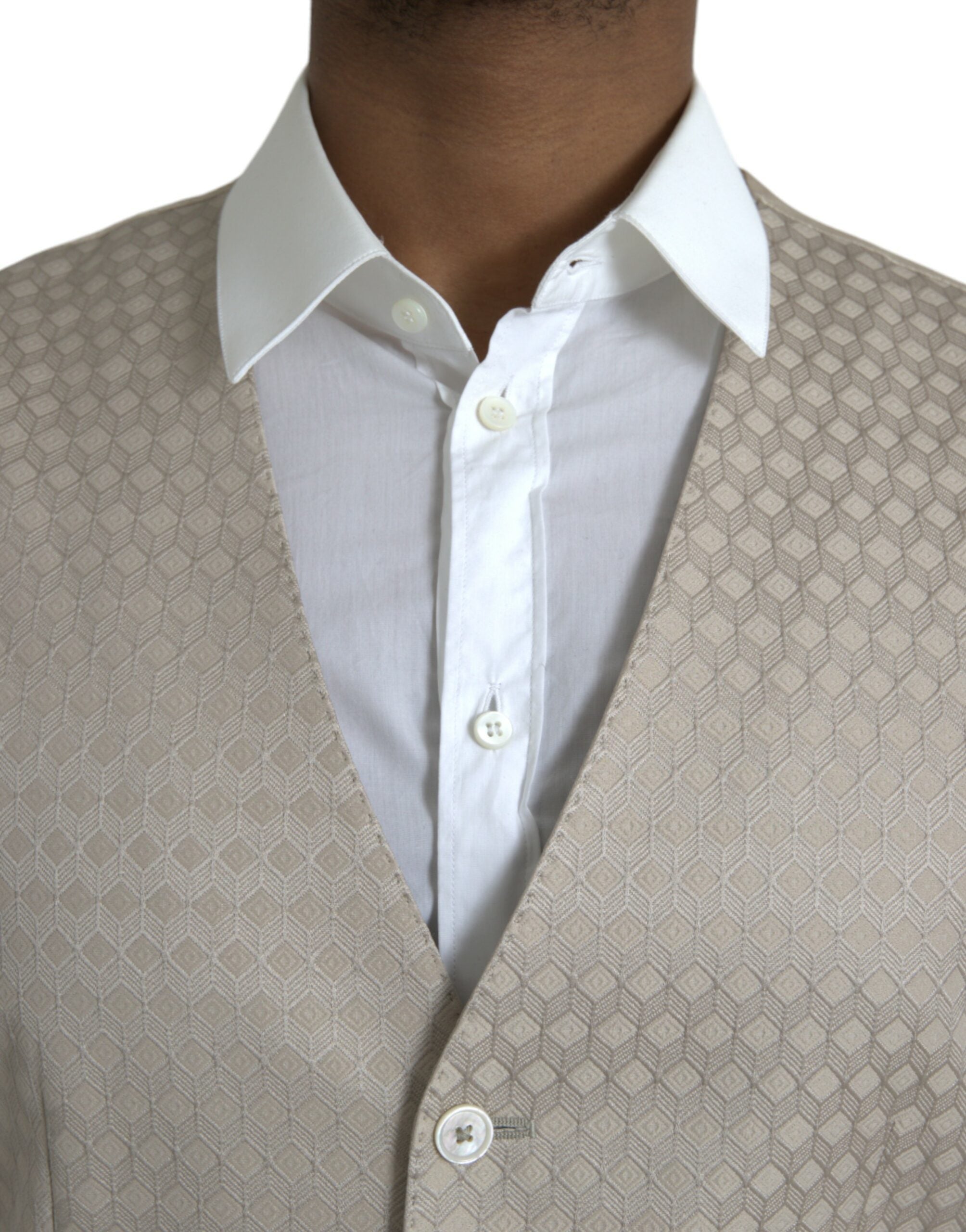 Gilet habillé en coton blanc Dolce & Gabbana, robe sans manches formelle, détail élégant et finition soignée.