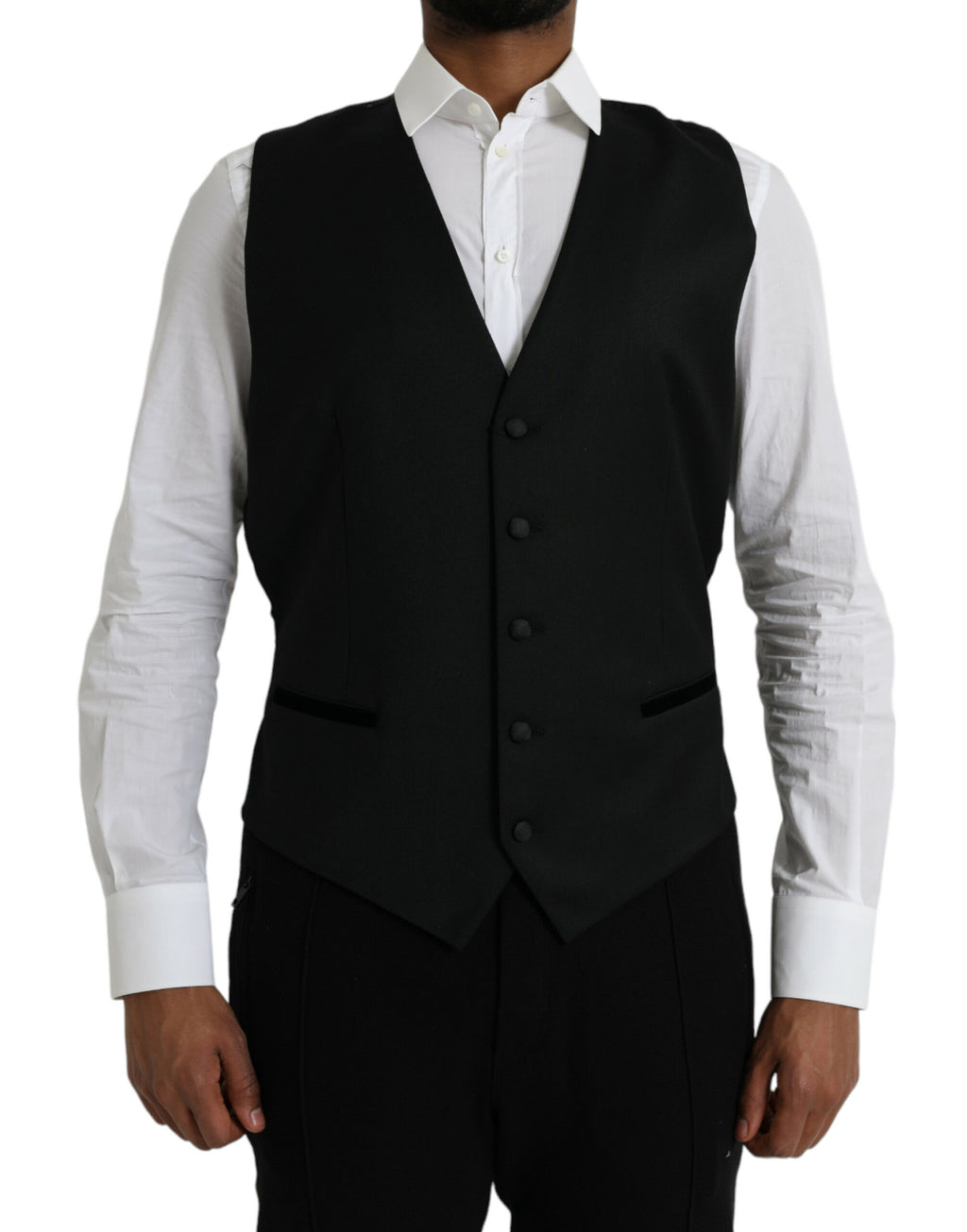 Robe de costume en soie noire Dolce & Gabbana, robe sans manches élégante avec ceinture à la taille, pour occasion formelle.