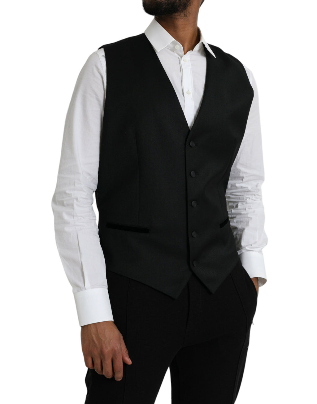 Robe veste en soie noire Dolce & Gabbana, robe de soirée formelle avec ceinture à la taille et détails élégants.