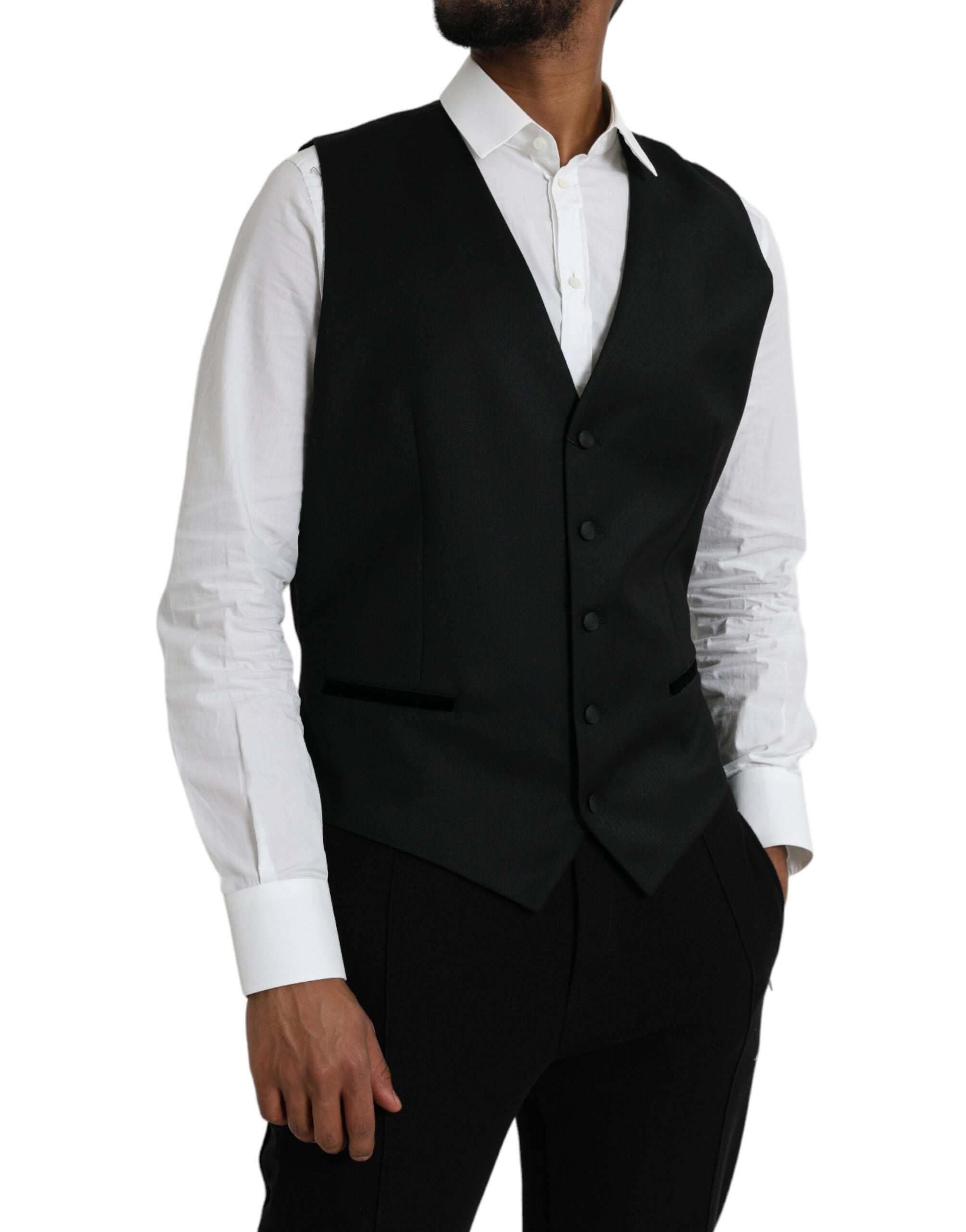 Robe veste en soie noire Dolce & Gabbana, robe de soirée formelle avec ceinture à la taille et détails élégants.