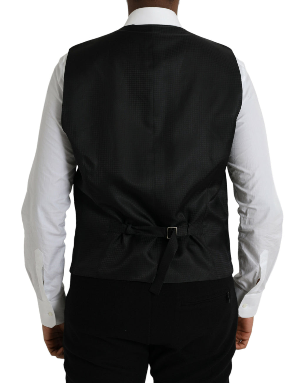 Gilet formel en laine noire de Dolce & Gabbana, robe sans manches élégante pour occasion spéciale.