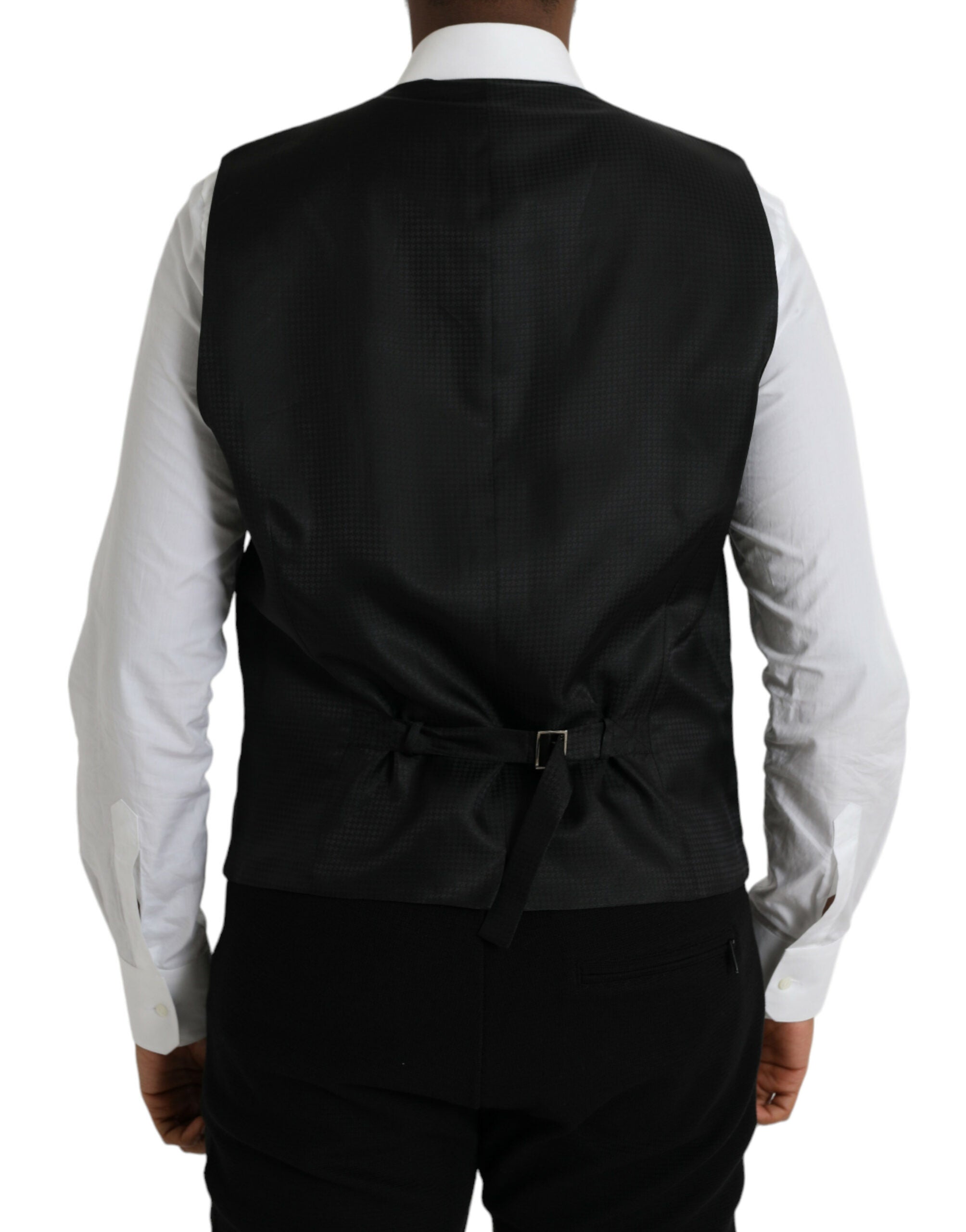 Gilet formel en laine noire de Dolce & Gabbana, robe sans manches élégante pour occasion spéciale.