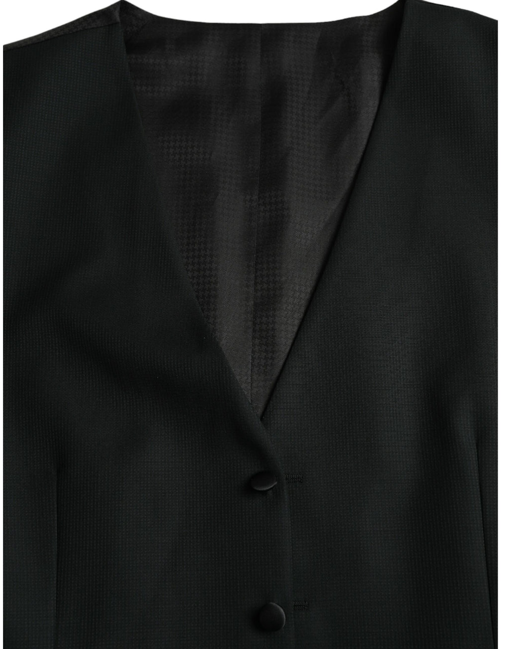 Robe-veste en laine noire Dolce & Gabbana, robe formelle élégante avec fermeture à boutons et col classique.