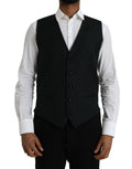 Veste sans manches en laine noire Dolce & Gabbana, robe veste formelle élégante, détail élégant et coupe structurée.