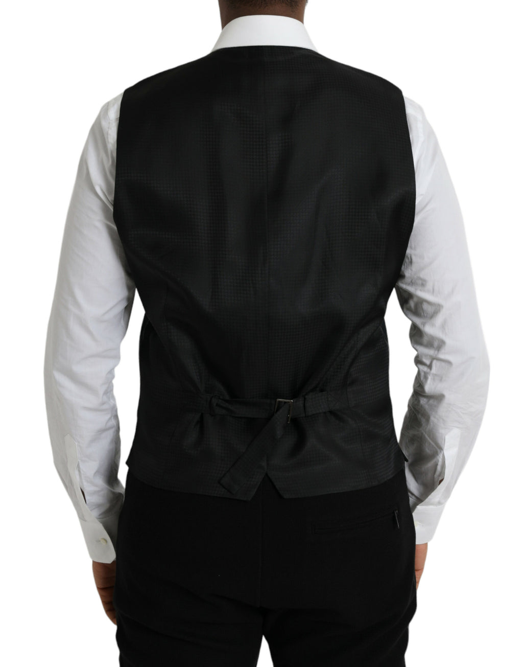 Robe-jupe noire en laine Dolce & Gabbana, robe de ville élégante avec veste cintrée et détails sophistiqués.