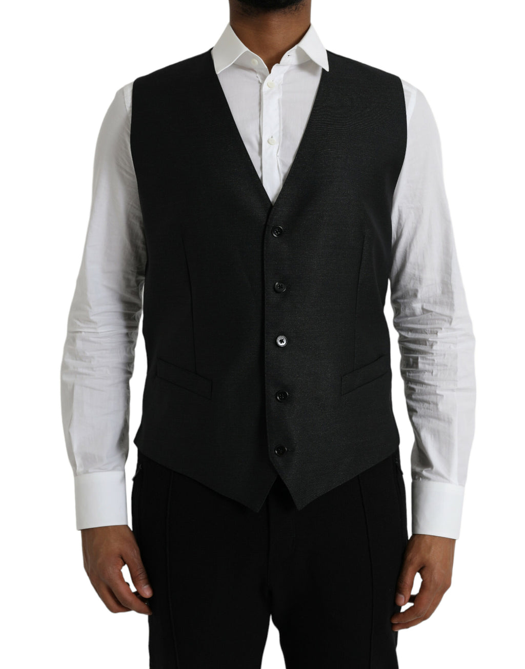 Veste habillée en laine noire Dolce & Gabbana, robe-waistcoat élégante et formelle pour femmes.