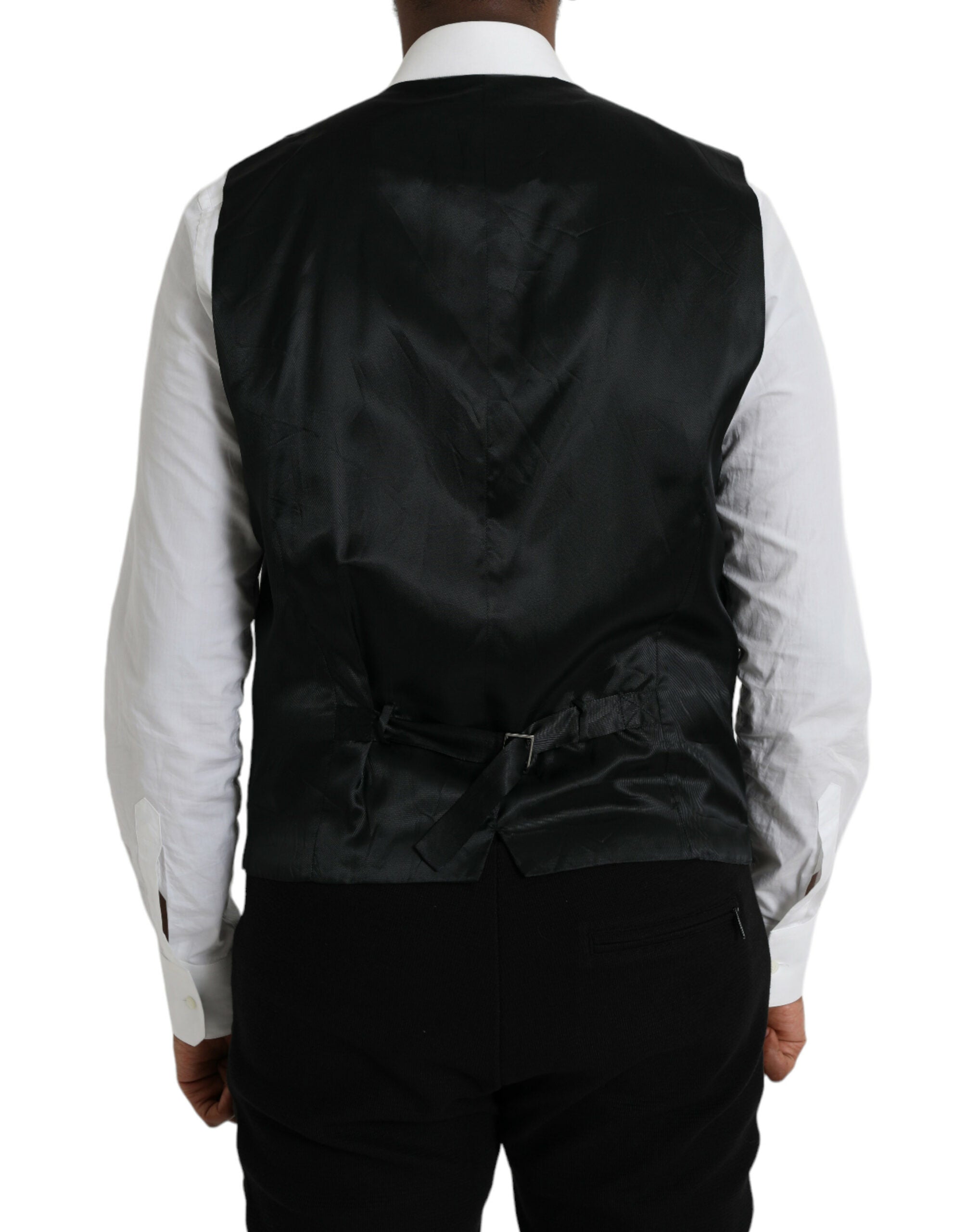 Gilet de costume noir en laine Dolce & Gabbana, veste formelle élégante pour femme, détail sophistiqué.