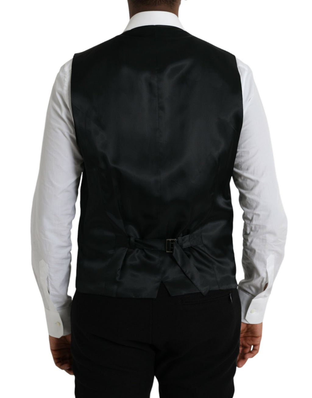 Gilet de robe en laine noire Dolce & Gabbana, vêtement formel élégant avec coupe ajustée et détails sophistiqués visible sur l'image.