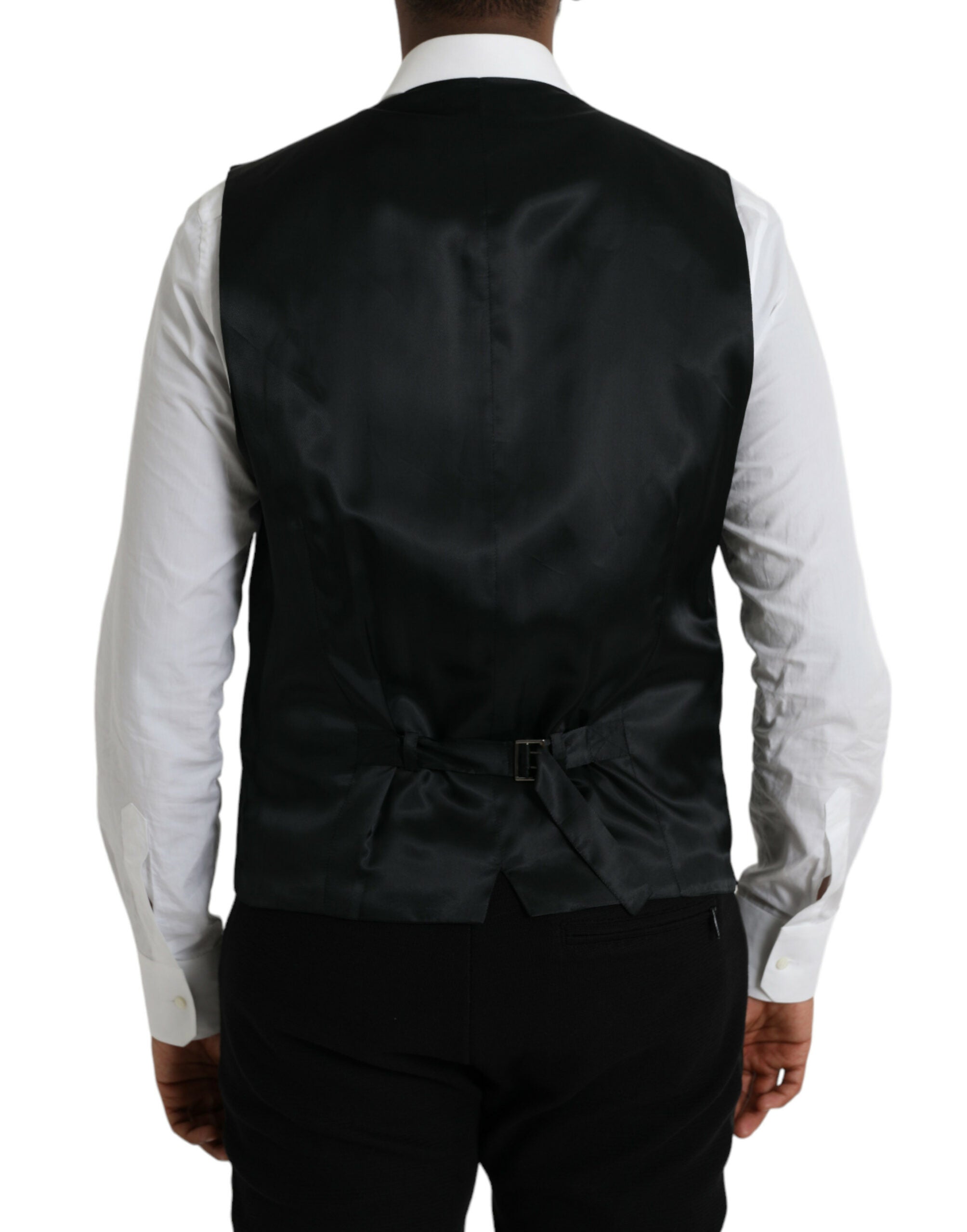 Gilet de robe en laine noire Dolce & Gabbana, vêtement formel élégant avec coupe ajustée et détails sophistiqués visible sur l'image.