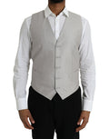 Gilet en laine gris clair Dolce & Gabbana pour homme, costume formel élégant, vue de face sur fond neutre.