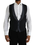 Gilet de costume noir en laine Dolce & Gabbana, veste formelle élégante pour femmes ou hommes, détails sophistiqués.