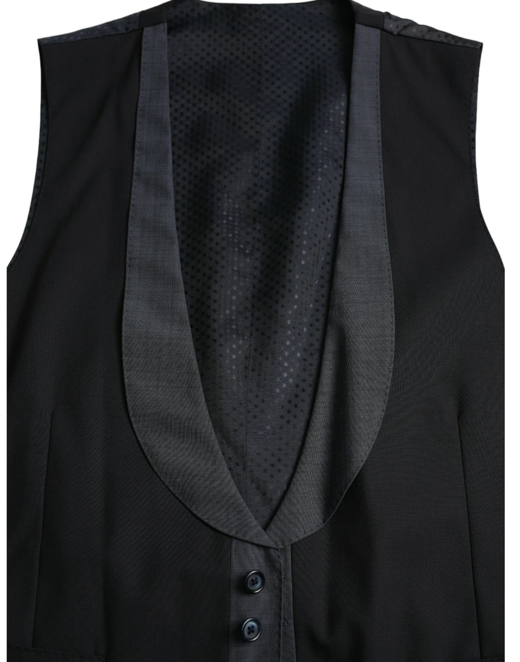 Gilet de robe en laine noire Dolce & Gabbana, vêtement formel élégant avec coupe ajustée et détails sophistiqués.