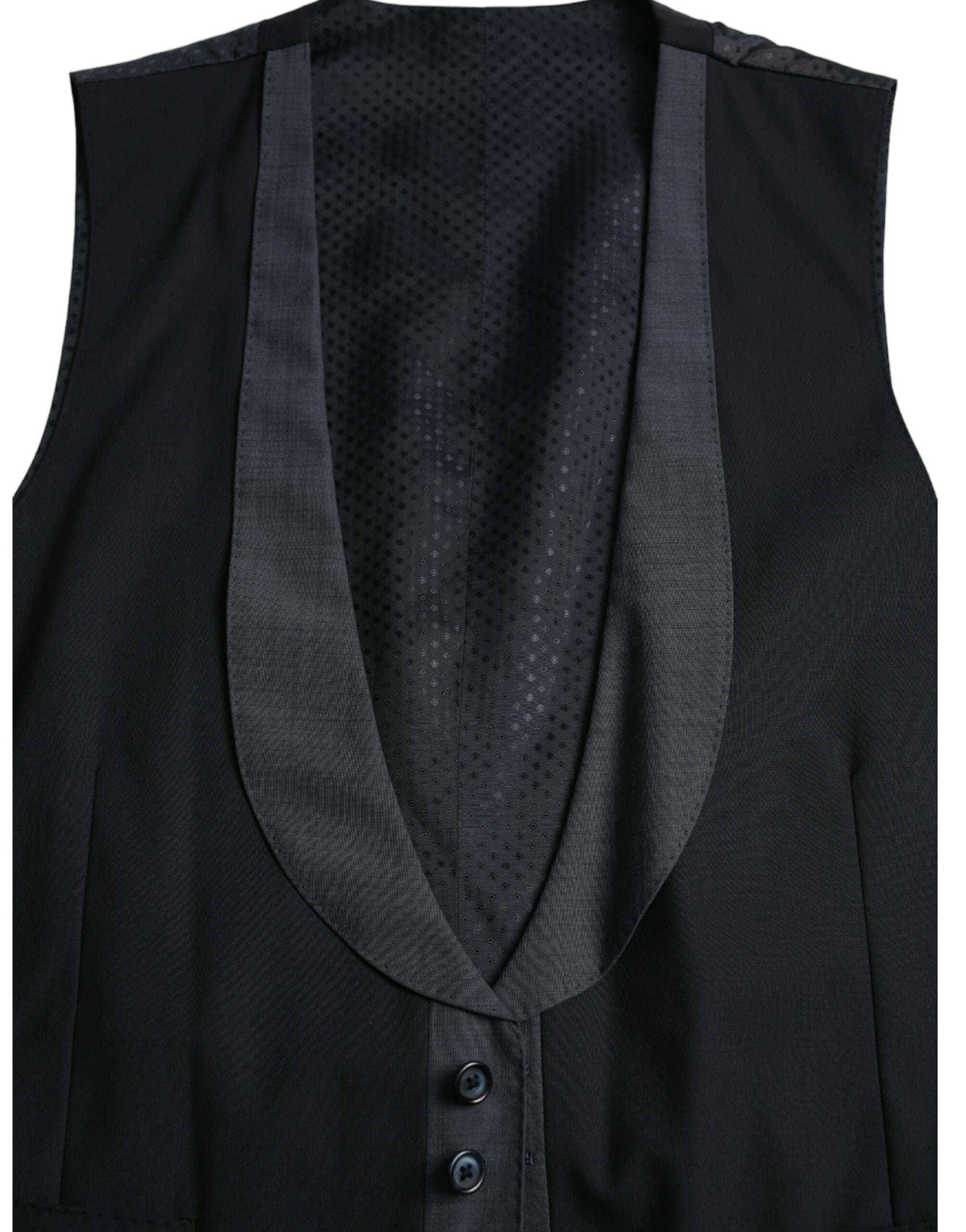 Gilet de robe en laine noire Dolce & Gabbana, vêtement formel élégant avec coupe ajustée et détails sophistiqués.