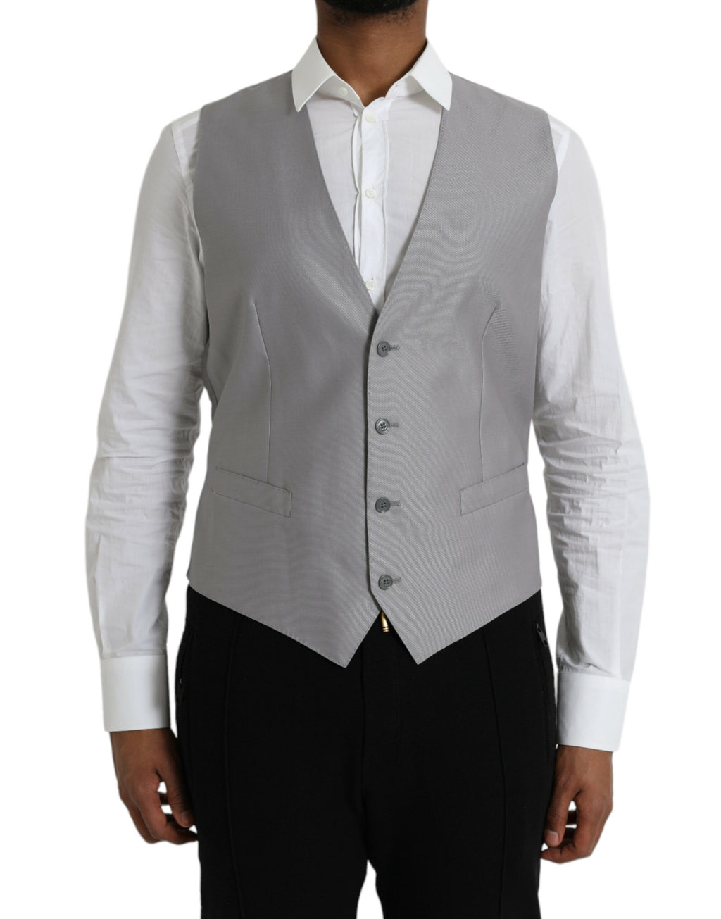 Gilet formel en laine gris clair Dolce & Gabbana, veste élégante pour homme, détails sophistiqués et coupe ajustée.