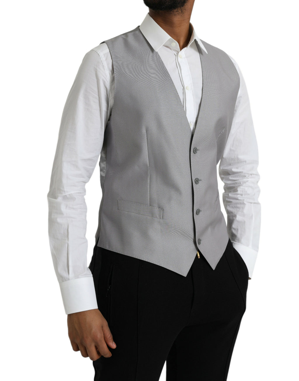 Gilet de costume en laine gris clair Dolce & Gabbana, élégant et formel, avec coupe ajustée et détails sophistiqués.