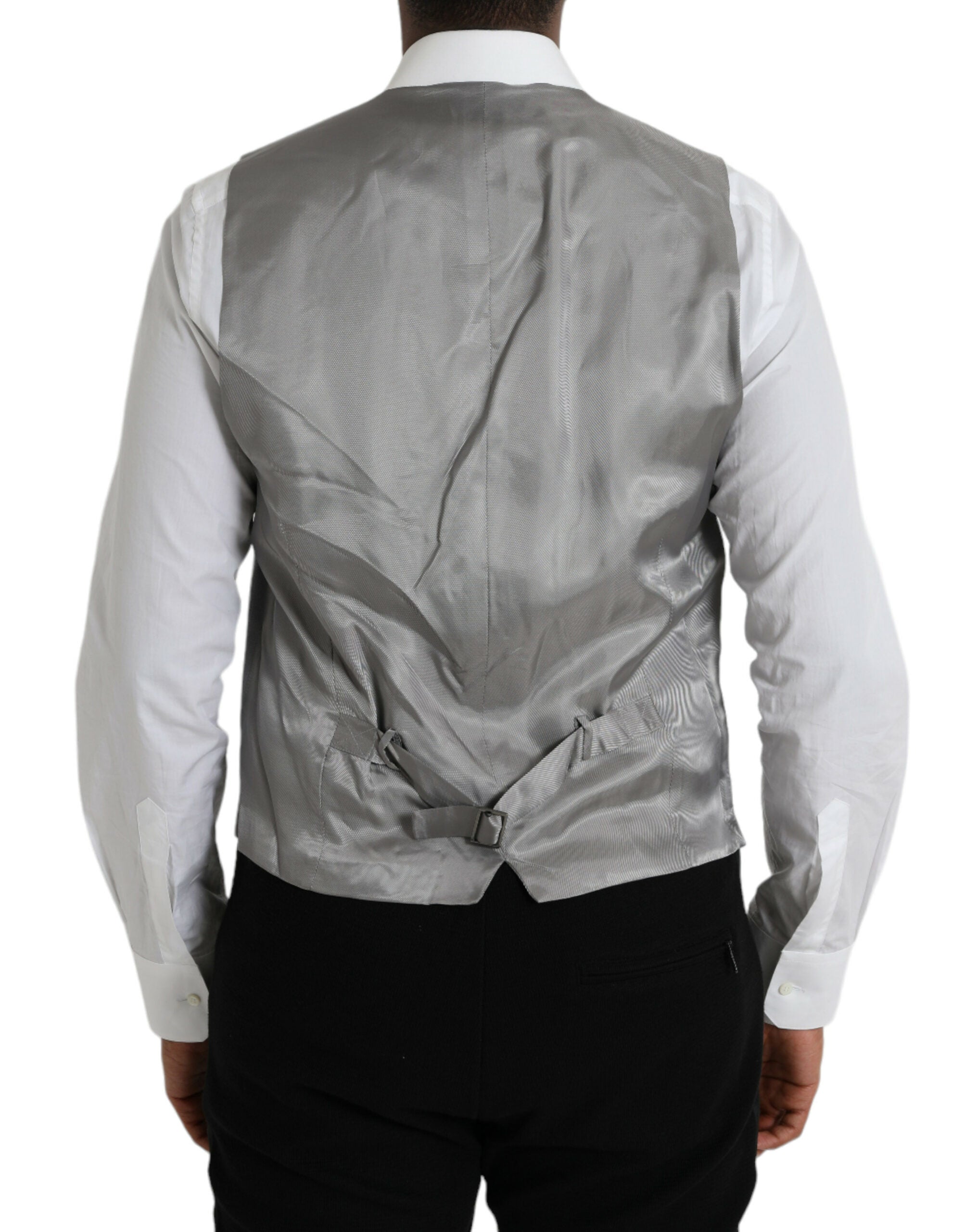 Gilet de costume en laine gris clair Dolce & Gabbana, style formel, détails élégants et coupe ajustée.