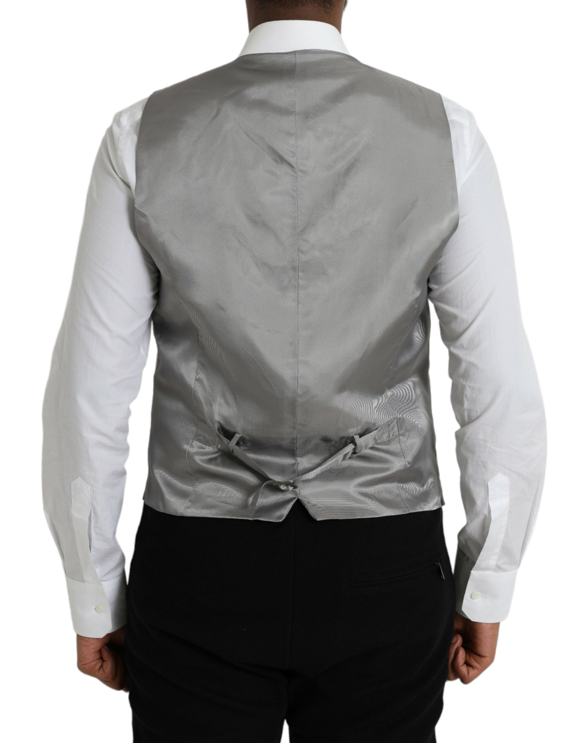Gilet de costume en laine gris clair Dolce & Gabbana, élégant et formel, avec détails sophistiqués pour homme.